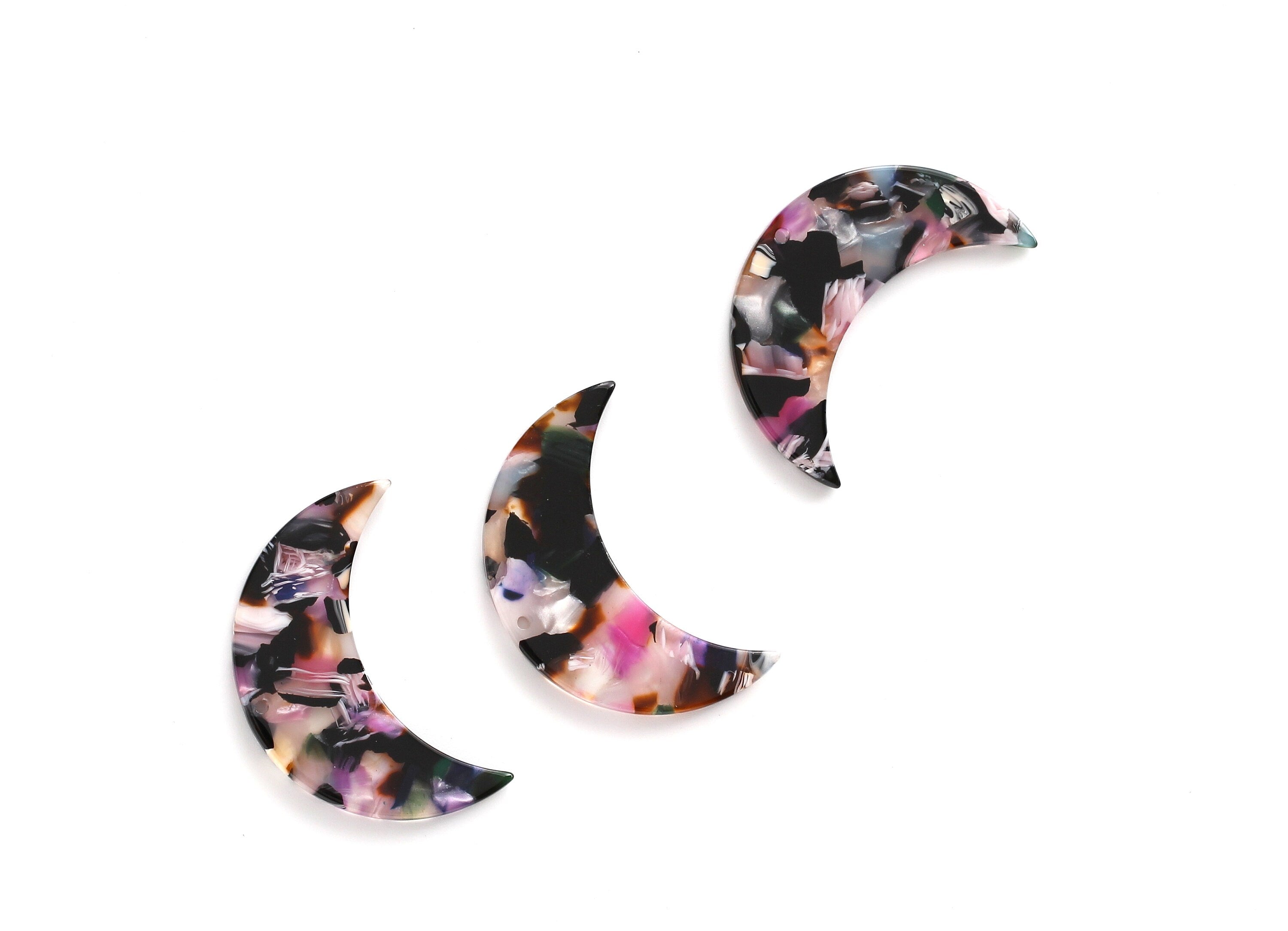 Acetate Moon Charms - 1 Holes - Moon Earring and Pendant - Earring Findings - Jewelry Supplies - Color Code: A11 - 37.9x25.5x2.6mm - AC1111E - DOMEDBAZAAR