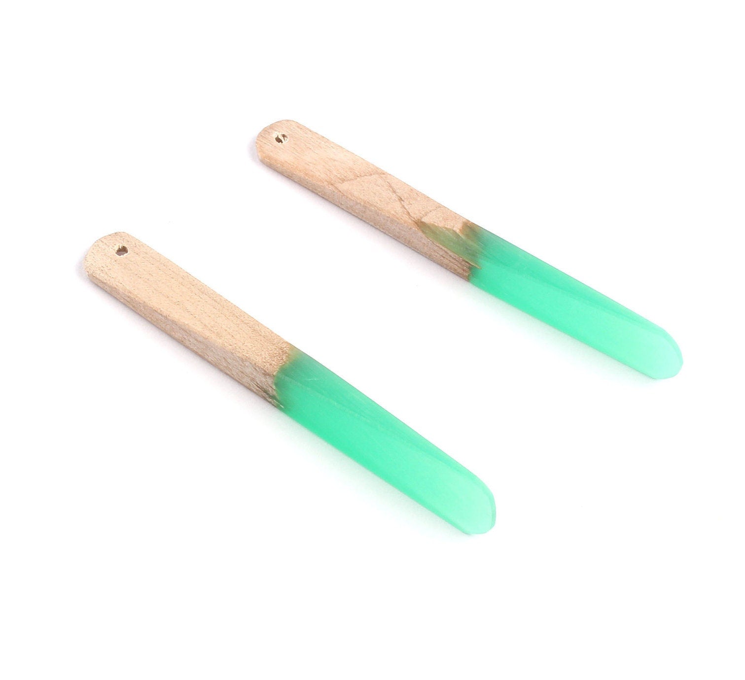 Epoxy Cherry Wood Pendant - Green Stick Shaped Epoxy Pendant - Cherry Wood Pendant for Necklace and Earrings- 62x7.95x4mm - BB1050B - DOMEDBAZAAR