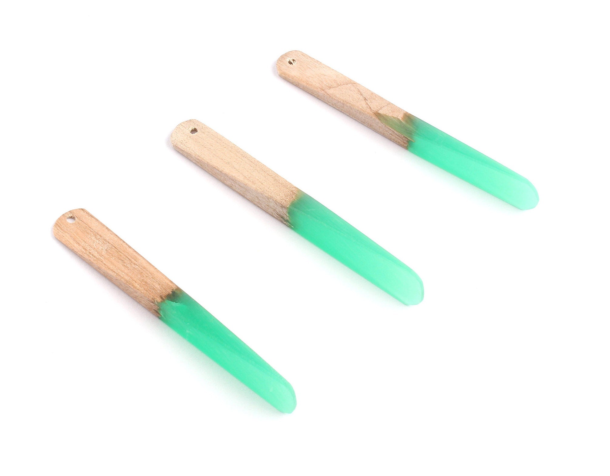 Epoxy Cherry Wood Pendant - Green Stick Shaped Epoxy Pendant - Cherry Wood Pendant for Necklace and Earrings- 62x7.95x4mm - BB1050B - DOMEDBAZAAR