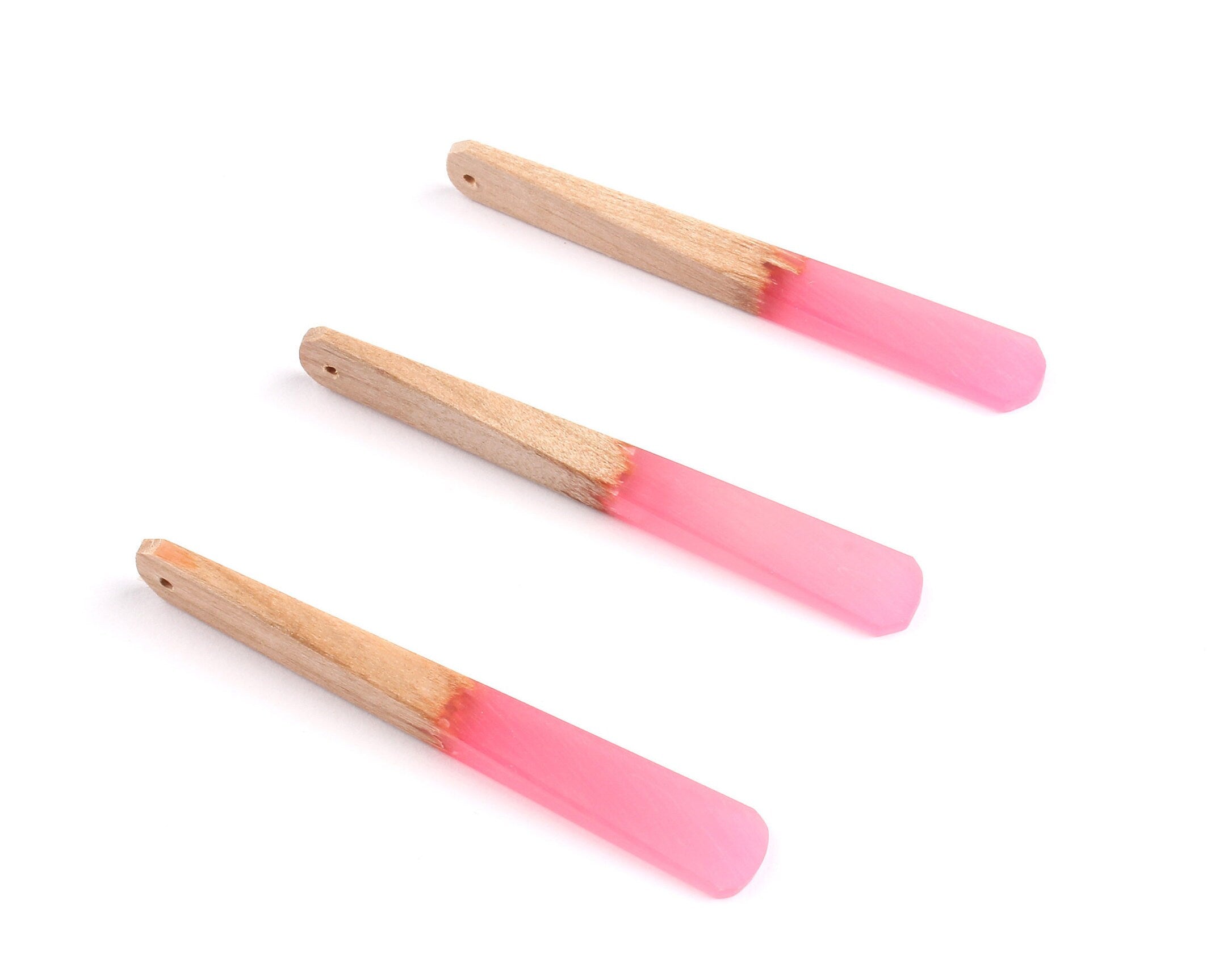 Epoxy Cherry Wood Pendant - Pink Stick Shaped Epoxy Pendant - Cherry Wood Pendant for Necklace and Earrings- 62x7.95x4mm - BB1050C - DOMEDBAZAAR