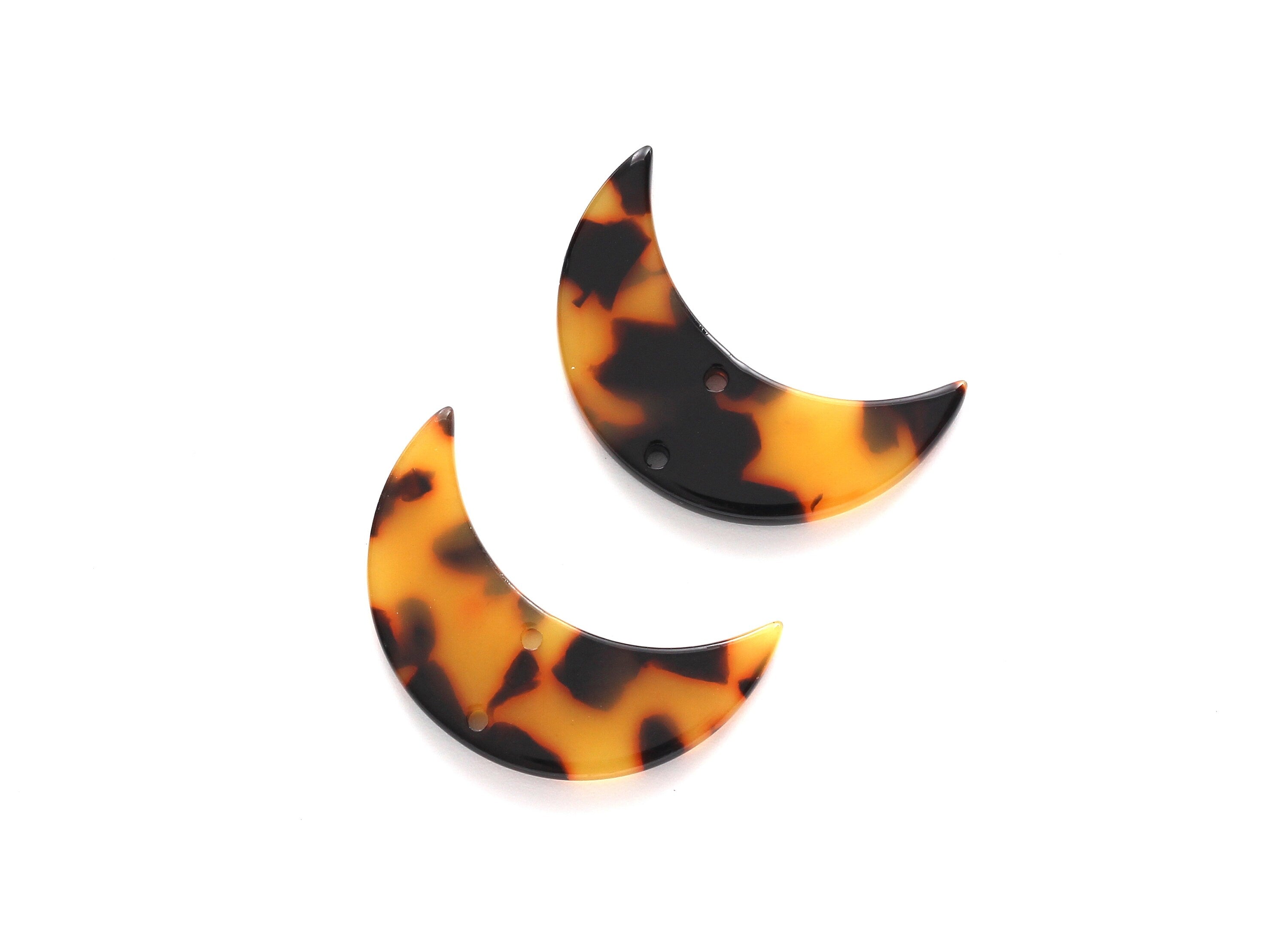 Acetate Moon Connector - Two Holes - Tortoise Shell Earring - Moon Earring and Pendant - Color Code: A01 - 29.9x19.4x2.6mm - AC1110AA - DOMEDBAZAAR