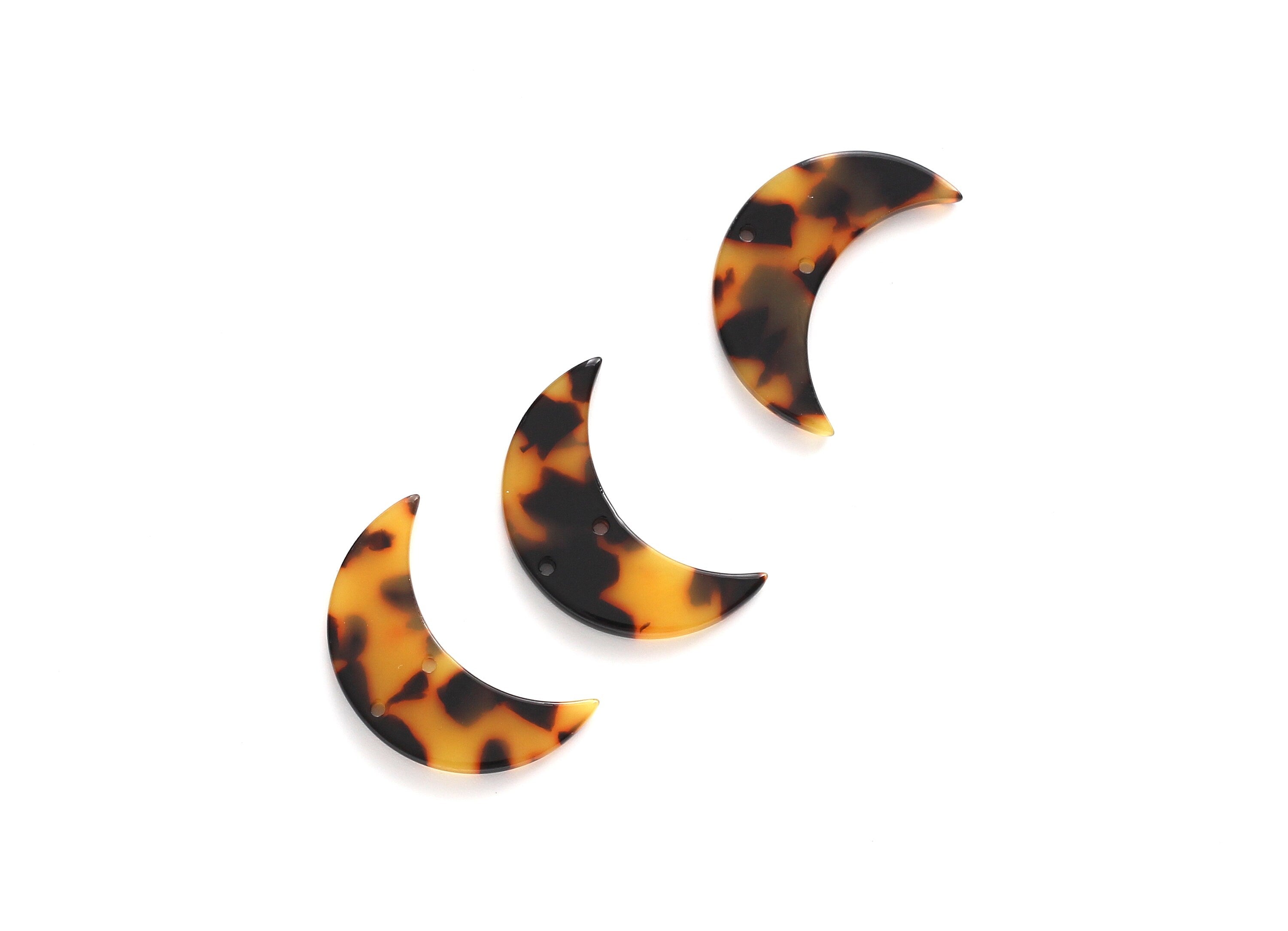 Acetate Moon Connector - Two Holes - Tortoise Shell Earring - Moon Earring and Pendant - Color Code: A01 - 29.9x19.4x2.6mm - AC1110AA - DOMEDBAZAAR