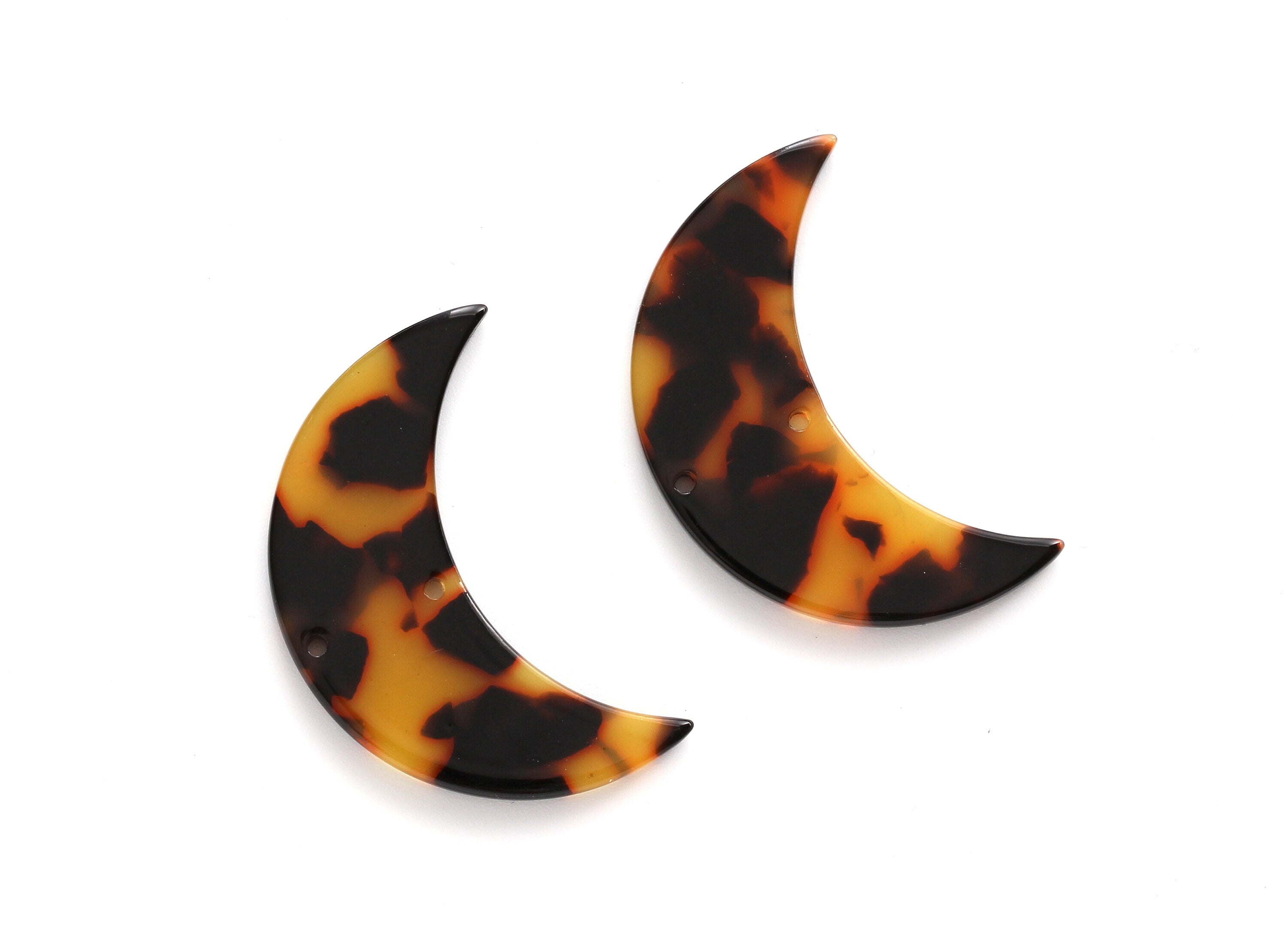 Acetate Moon Connector - Two Holes - Tortoise Shell Earrings - Moon Pendant - Jewelry Supplies - Color Code: A01 - 37.9x25.5x2.6mm- AC1111AA - DOMEDBAZAAR