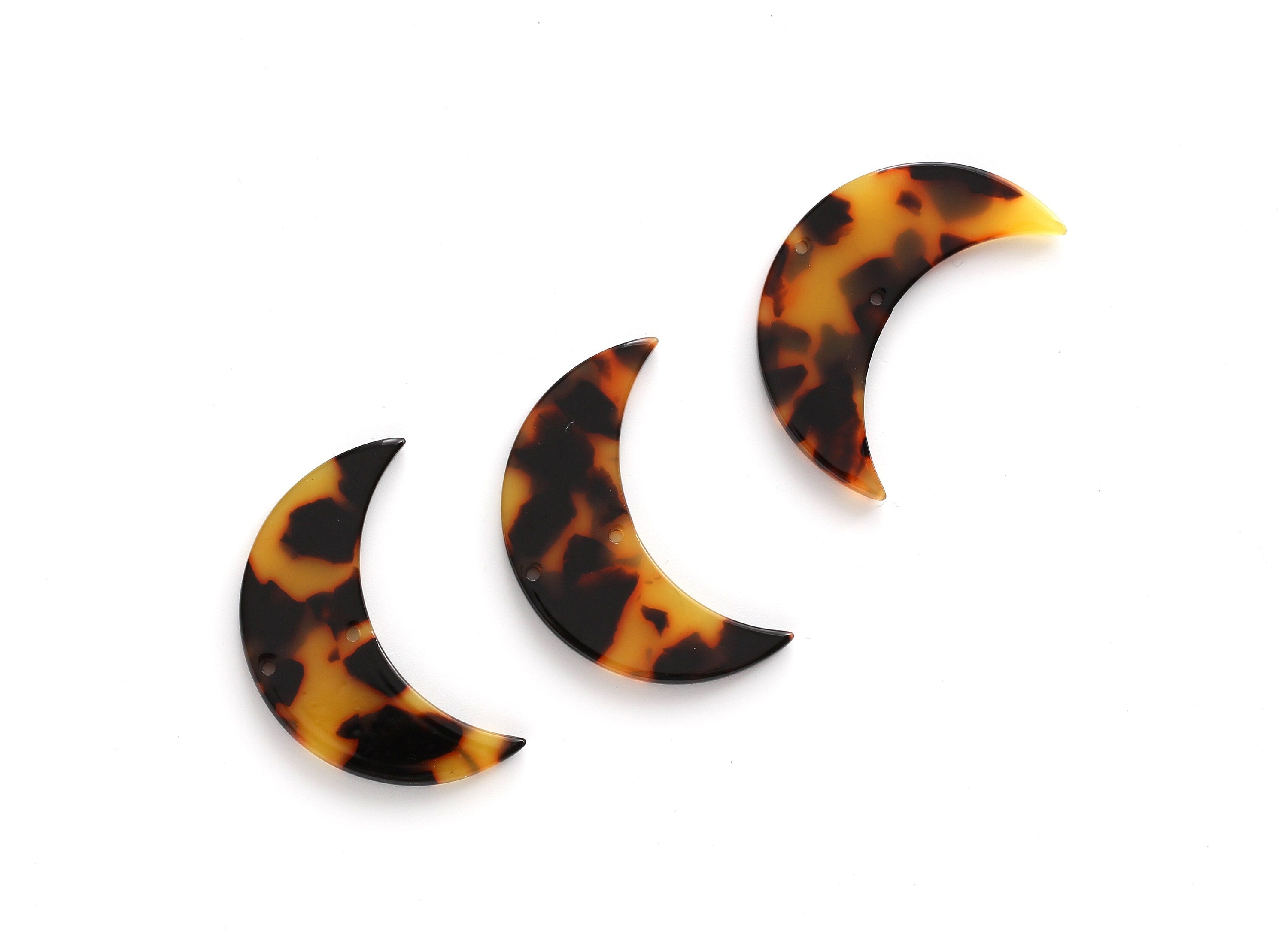 Acetate Moon Connector - Two Holes - Tortoise Shell Earrings - Moon Pendant - Jewelry Supplies - Color Code: A01 - 37.9x25.5x2.6mm- AC1111AA - DOMEDBAZAAR