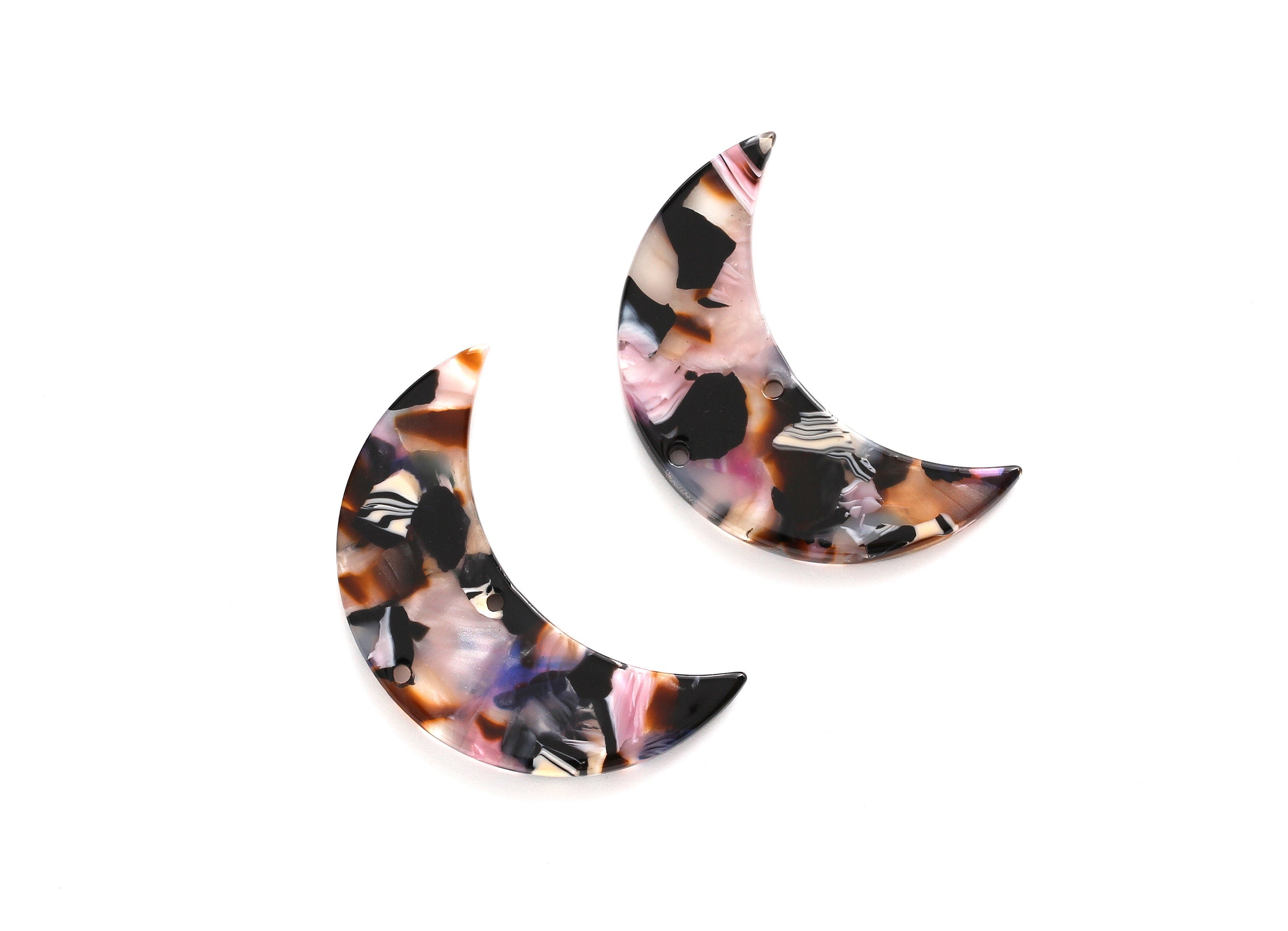 Acetate Moon Connector - Two Holes - Moon Earring and Pendant - Jewelry Supplies - Color Code: A11 - 37.9x25.5x2.6mm - AC1111EE - DOMEDBAZAAR