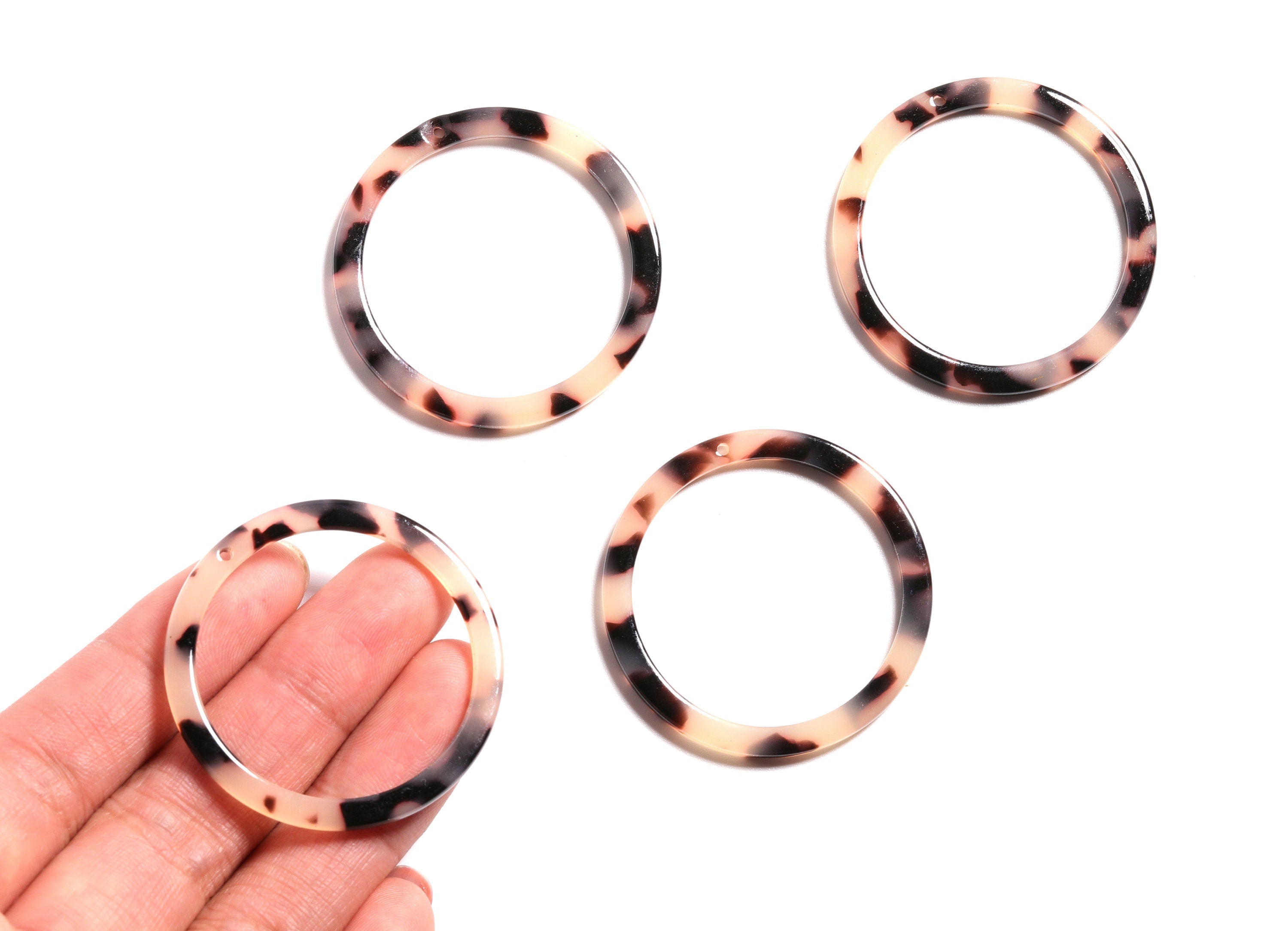 Acetate Hoop Earrings Charms - Blonde Tortoise Hoop Shell Earrings - Circle Shaped Pendant - Color Code: A07 - 36.5x36.5x2.6mm - AC1120B - DOMEDBAZAAR