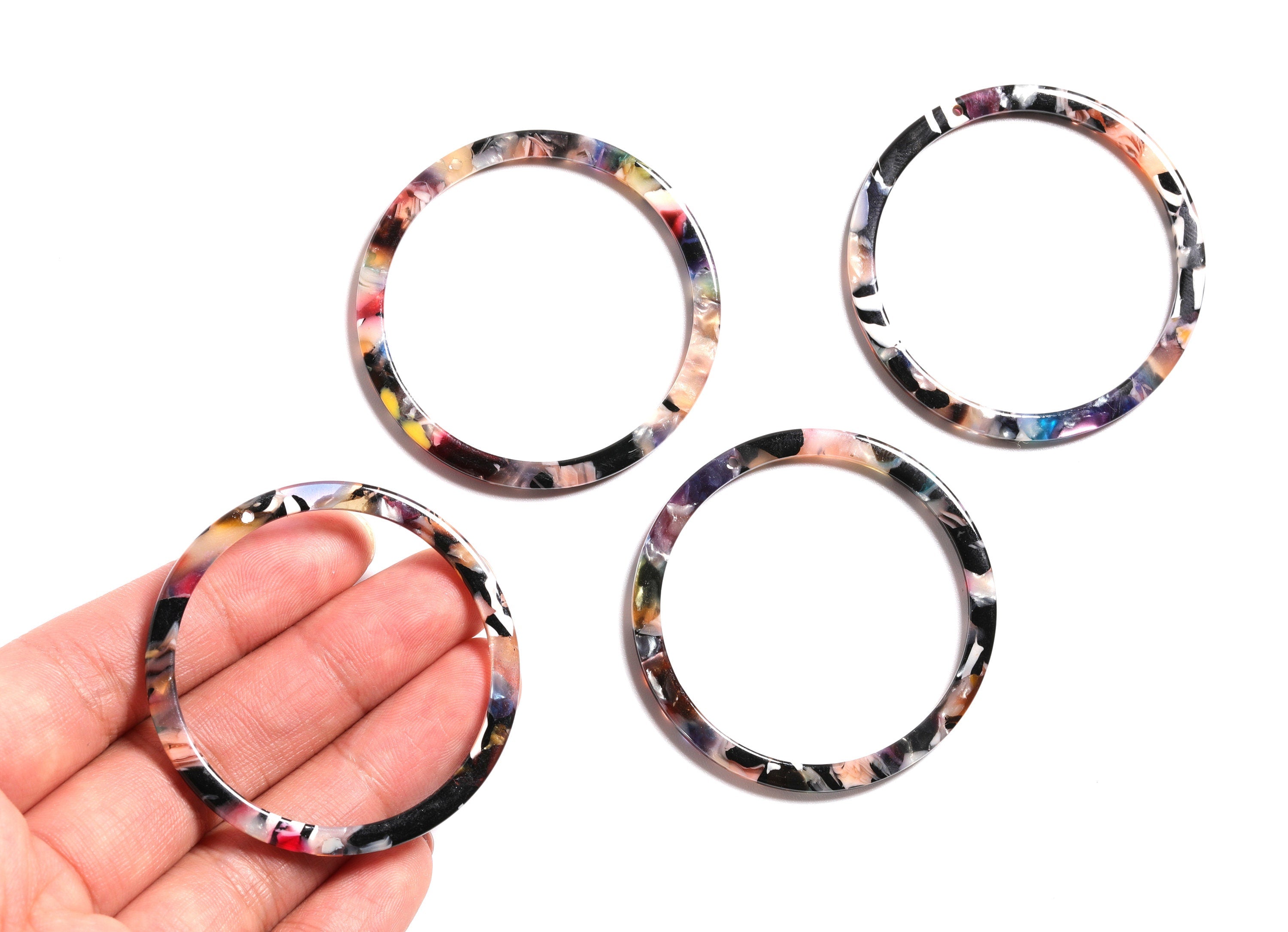 Acetate Hoop Earrings Charms - Tortoise Hoop Shell Earrings - Circle Shaped Pendant - Color Code: A58 - 44.3x44.3x2.7mm - AC1126E - DOMEDBAZAAR