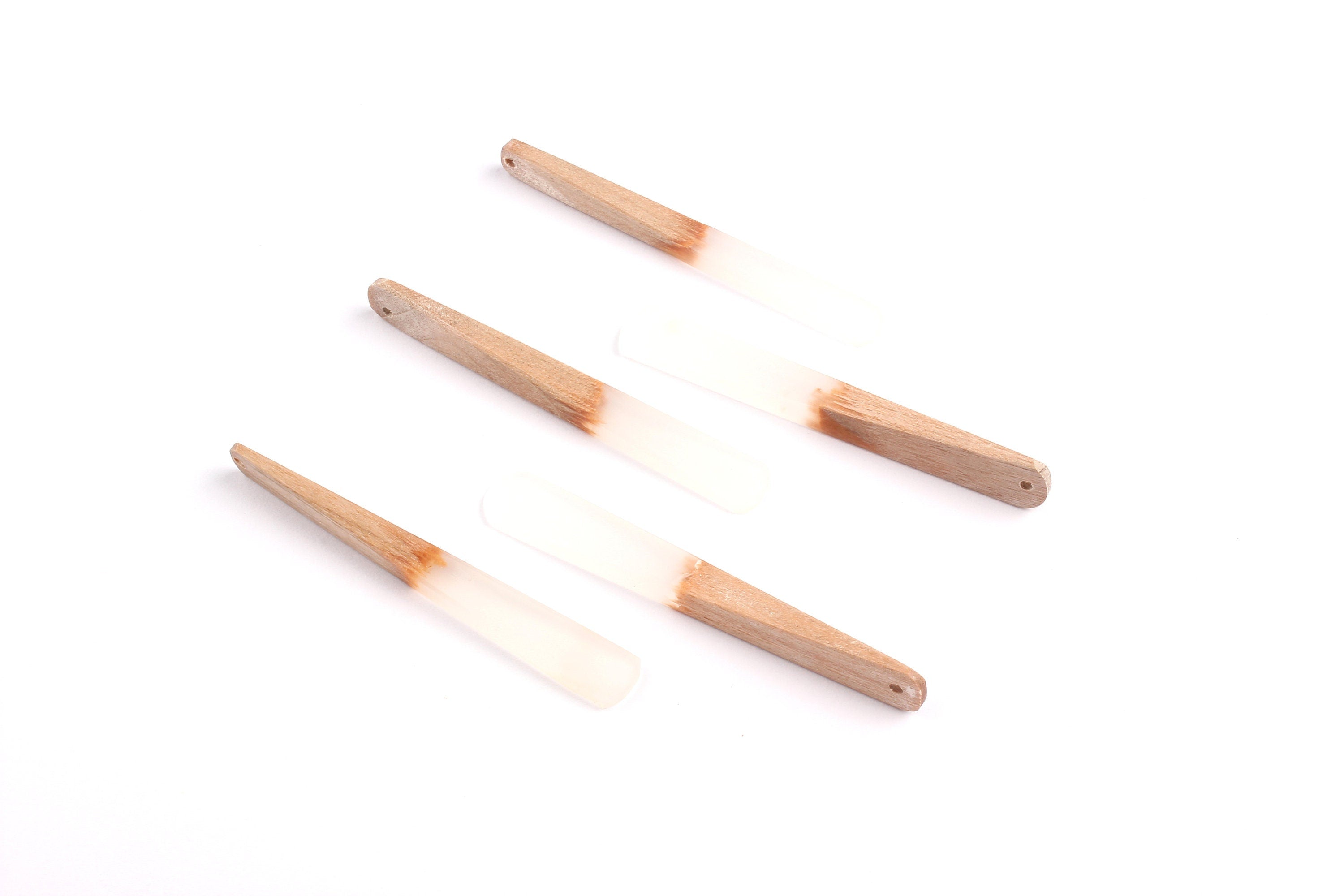 Epoxy Cherry Wood Pendant - White Stick Shaped Epoxy Pendant - Cherry Wood Pendant for Necklace and Earrings- 62x7.95x4mm - BB1050D - DOMEDBAZAAR