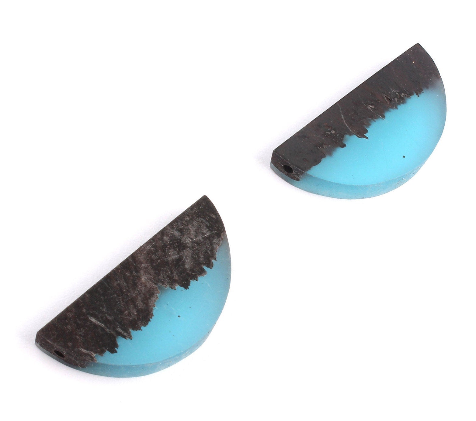 Epoxy Ebony Wood Pendant - Resin&Wood Semicircle Pendant - Blue Brown Half Moon Pendant with 2 Holes  - 15.7x31.8x5.67mm - BB1051A - DOMEDBAZAAR