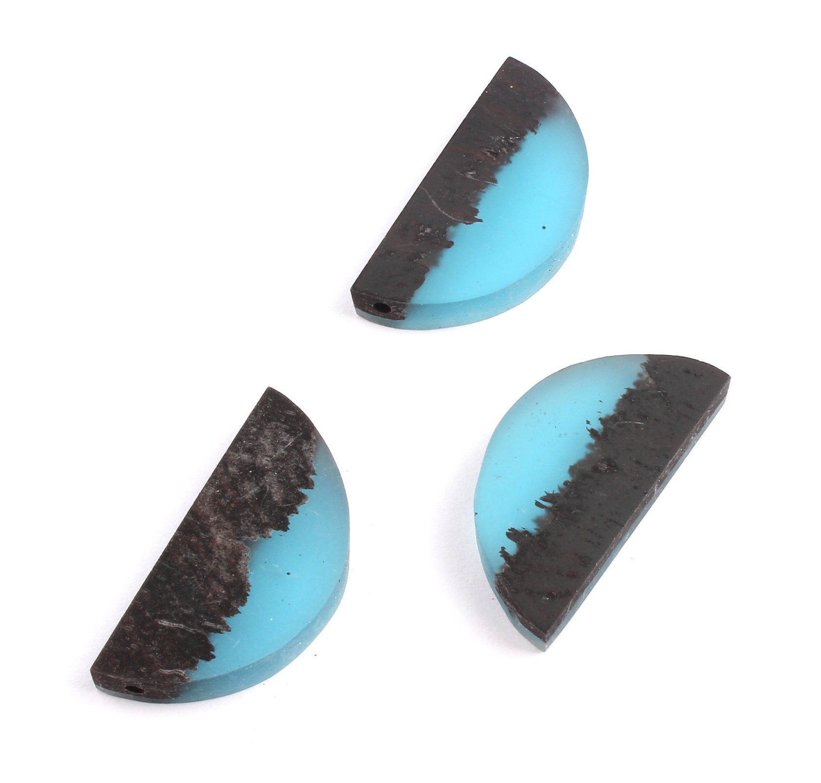 Epoxy Ebony Wood Pendant - Resin&Wood Semicircle Pendant - Blue Brown Half Moon Pendant with 2 Holes  - 15.7x31.8x5.67mm - BB1051A - DOMEDBAZAAR