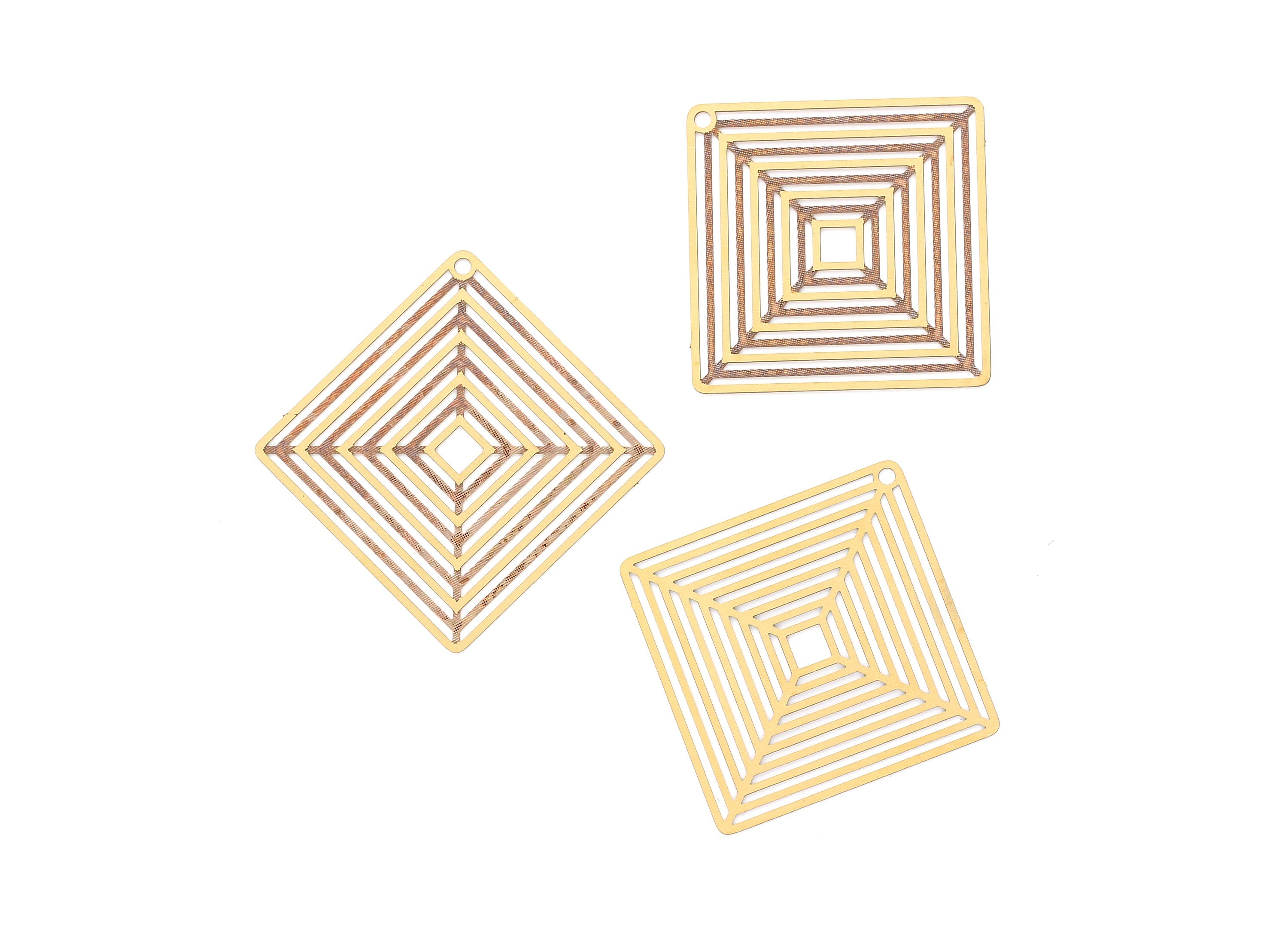 Raw Brass Square Shaped Earring and Necklace Charms - Square Necklace and Earring Findings - Jewelry Supplies - 45x22mm - JJB3284 - DOMEDBAZAAR