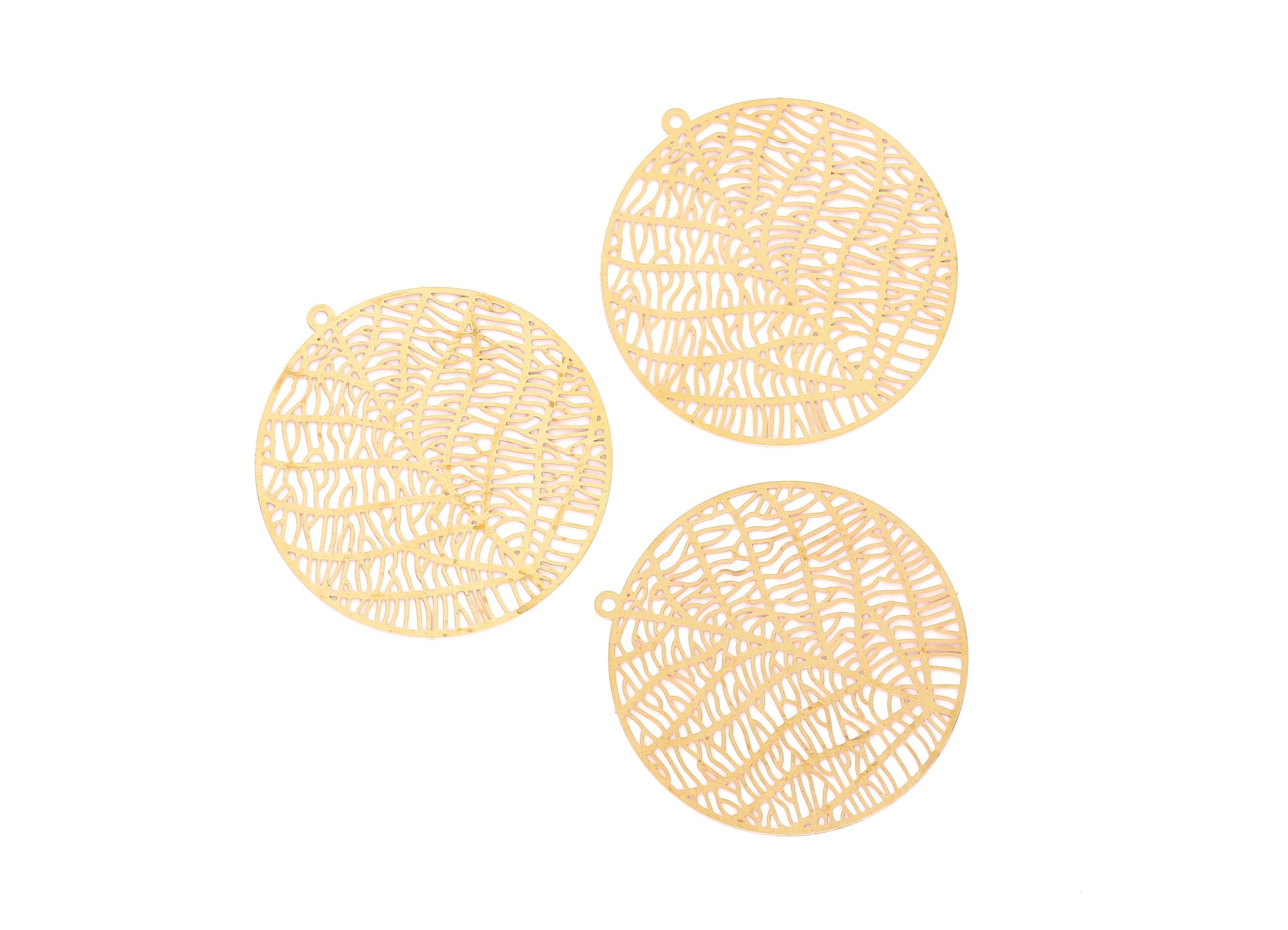 Raw Brass Circular Shaped Earring Charms - Hallow Out Earring Charms - Earring Findings - Jewelry Supplies - 42.4x40x0.3mm - JJB3488 - DOMEDBAZAAR