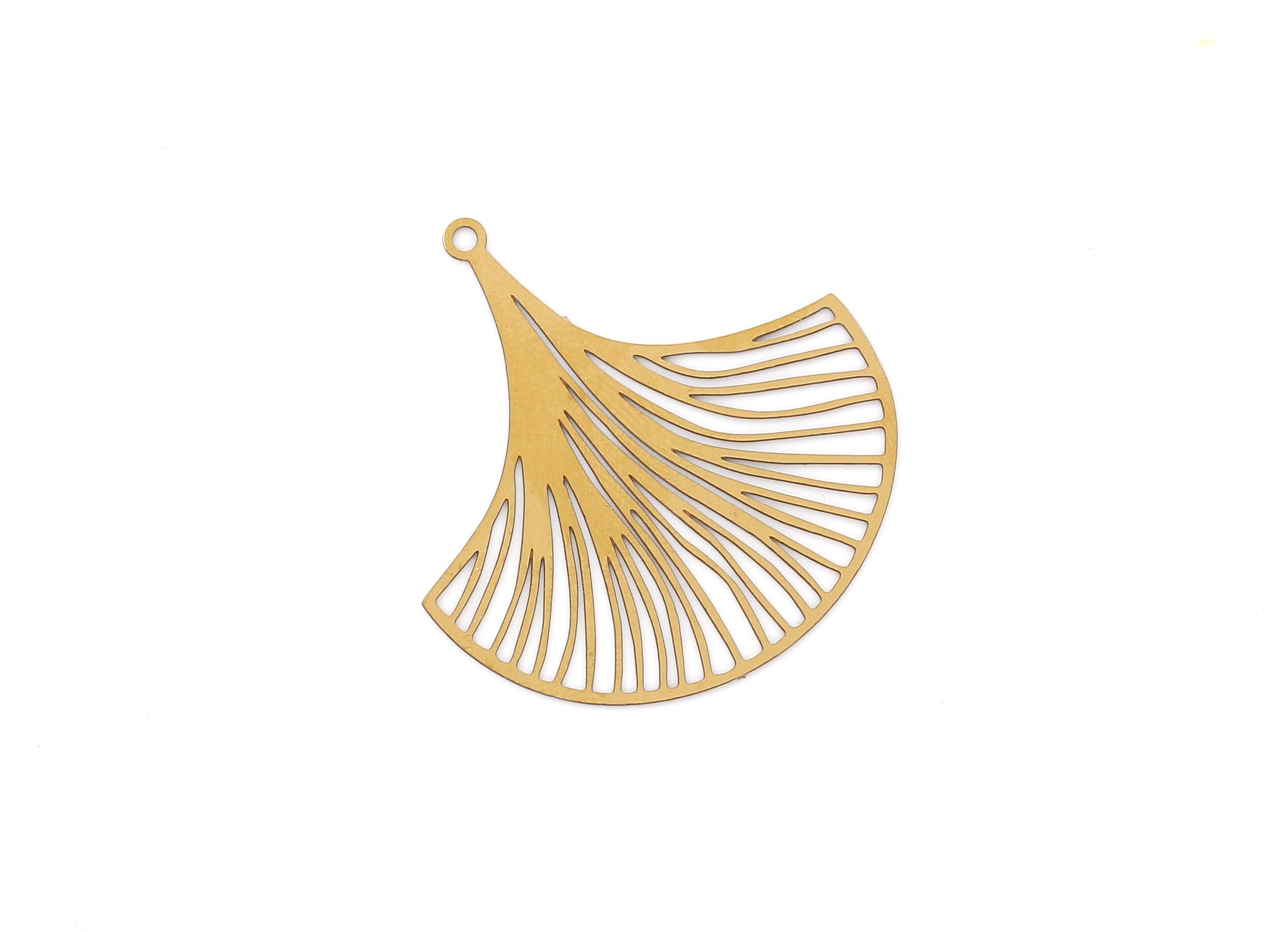 Raw Brass  Fan Shaped Necklace Charms - Raw Brass Hallow Out Fan Shaped  Necklace Findings - Jewelry Supplies - 32.3x33.3x0.3mm - JJB3679 - DOMEDBAZAAR