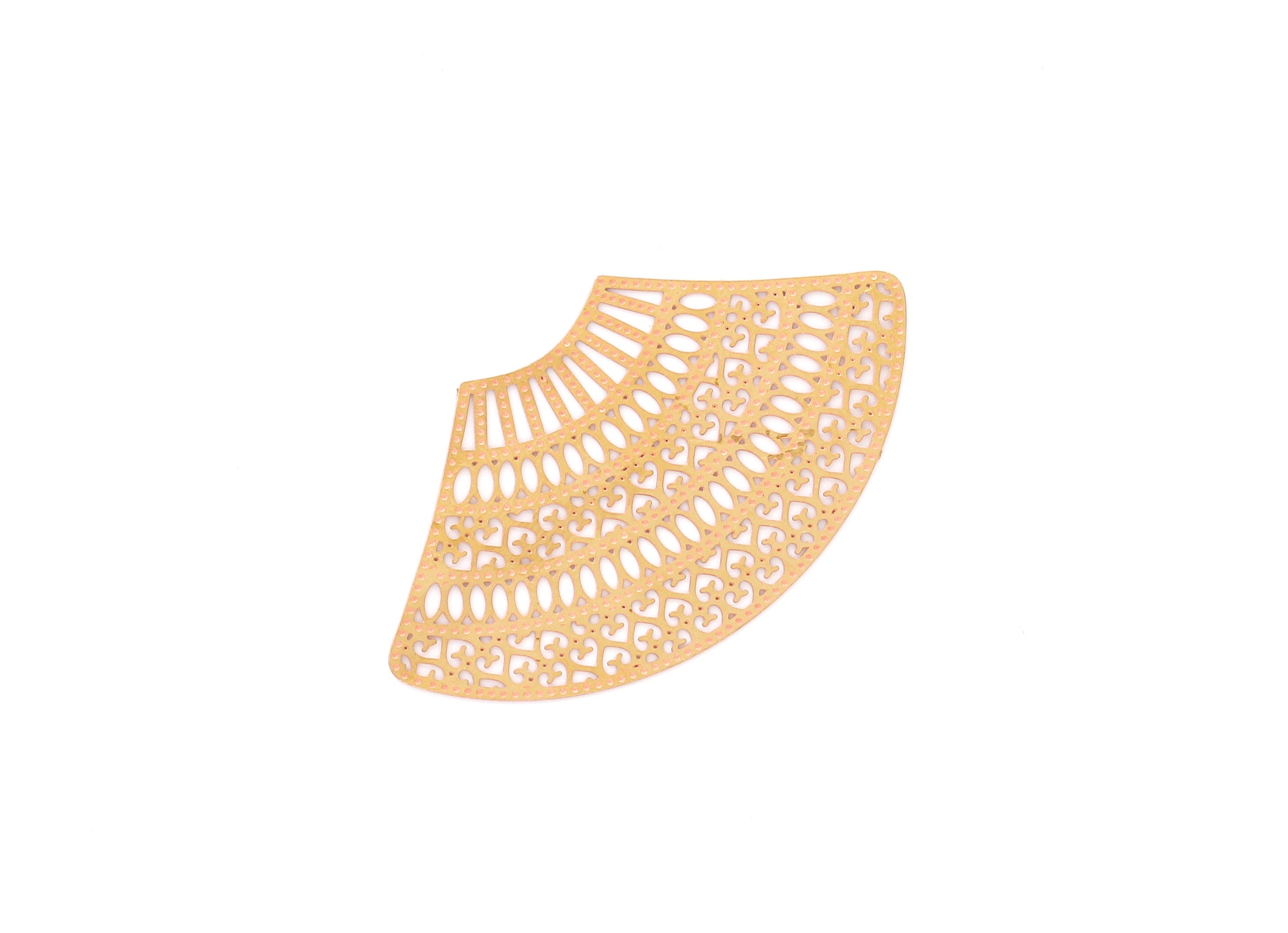 Raw Brass  Fan Shaped Necklace Charms - Raw Brass Hallow Out Fan Shaped  Necklace Findings - Jewelry Supplies - 30.3x53.1x0.3mm - JJB3819 - DOMEDBAZAAR