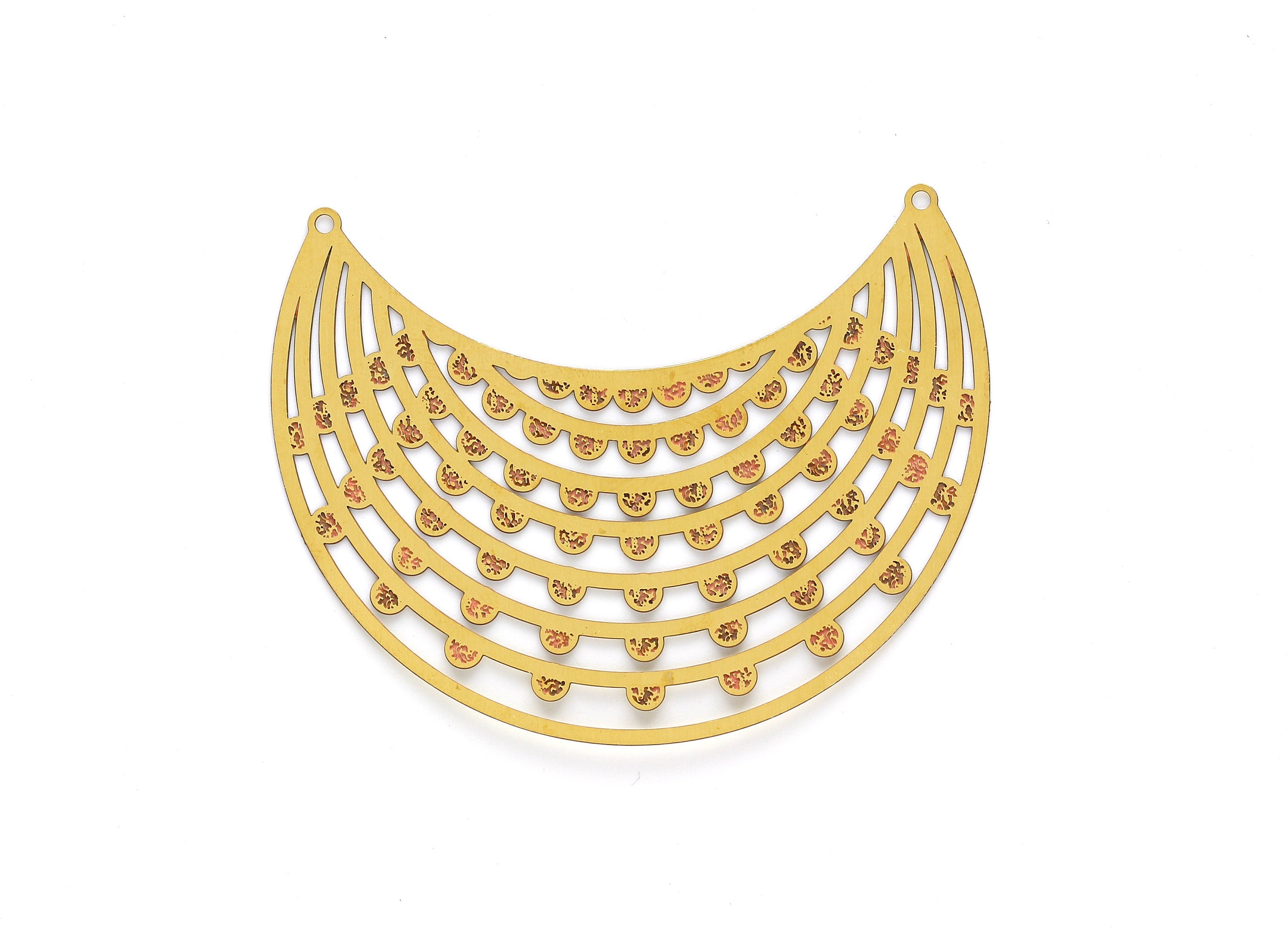 Raw Brass Semicircle Shaped Brass Necklace Charms - Hallow Out Necklace Charms - Jewelry Supplies - 53.5x60.5x0.3mm - JJA3899 - DOMEDBAZAAR