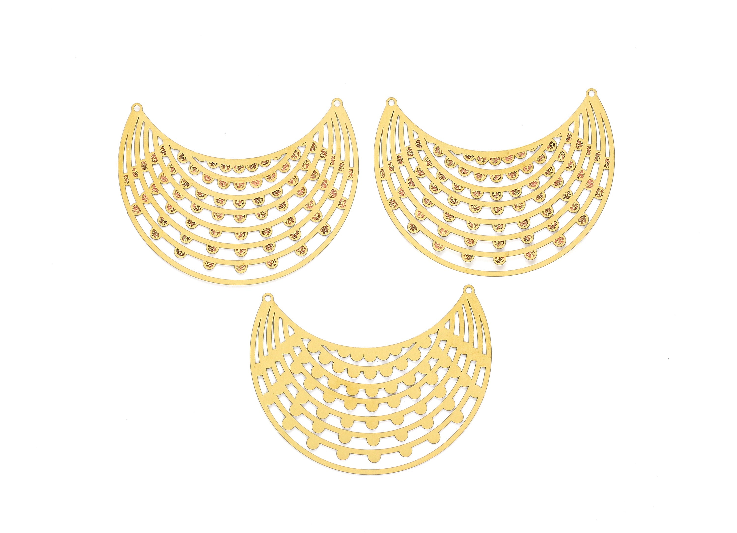 Raw Brass Semicircle Shaped Brass Necklace Charms - Hallow Out Necklace Charms - Jewelry Supplies - 53.5x60.5x0.3mm - JJA3899 - DOMEDBAZAAR
