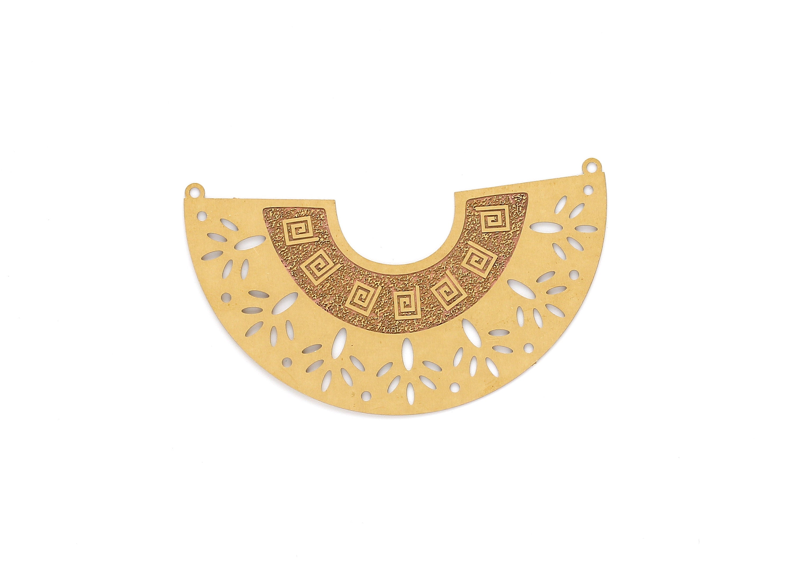 Raw Brass Semicircle Shaped  Necklace Charms - Hallow Out Necklace Charms - Necklace Findings - Jewelry Supplies - 36.2x63.7x0.3mm - JJA3924 - DOMEDBAZAAR