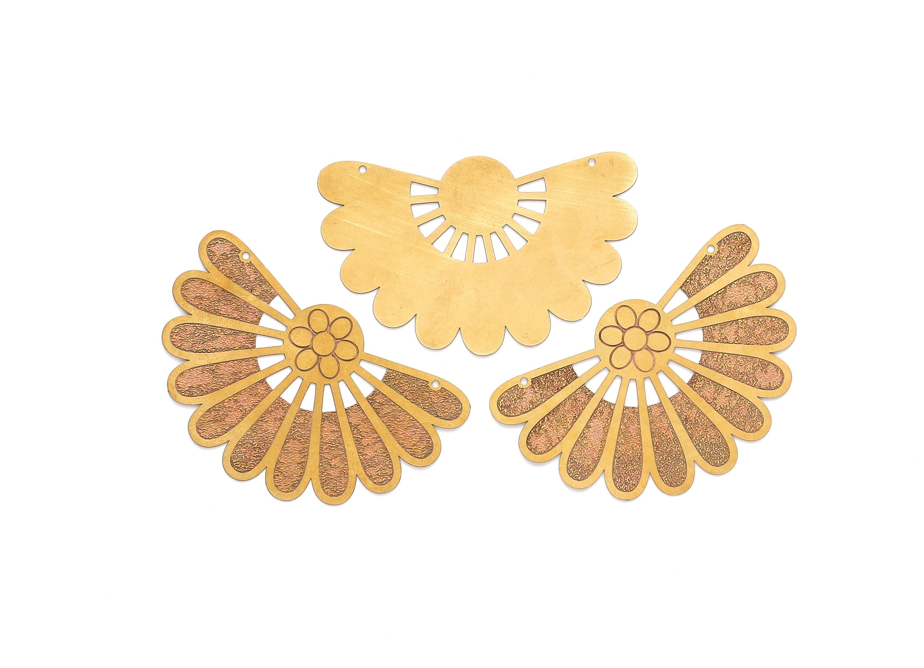 Raw Brass Fan Shaped Necklace Charms - Raw Brass Hallow Out Fan Shaped  Necklace Findings - Jewelry Supplies - 38.2x60.8x0.3mm - JJA3932 - DOMEDBAZAAR