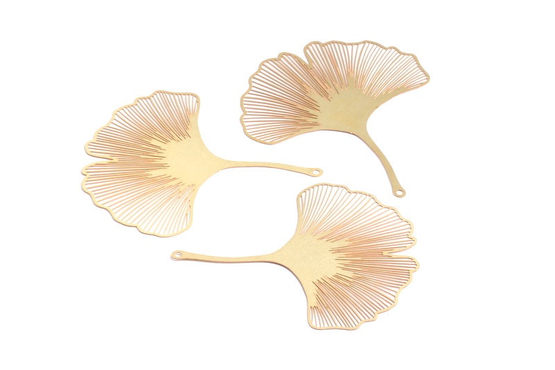 Raw Brass Ginkgo Leaf Necklace Charms - Raw Brass Hallow Out Fan Shaped  Necklace Findings - Jewelry Supplies - 77x66.3x0.3mm - JJA4118 - DOMEDBAZAAR
