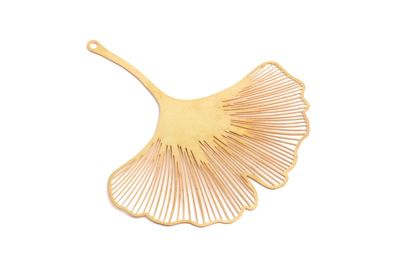 Raw Brass Ginkgo Leaf Necklace Charms - Raw Brass Hallow Out Fan Shaped  Necklace Findings - Jewelry Supplies - 77x66.3x0.3mm - JJA4118 - DOMEDBAZAAR