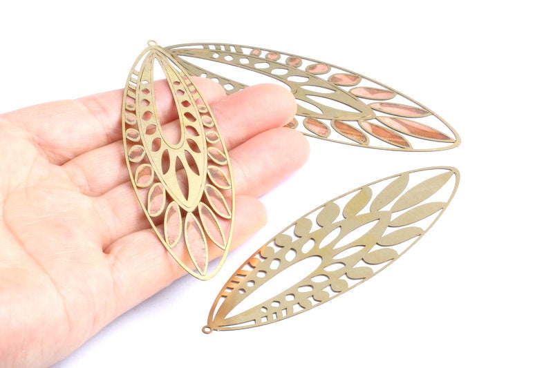 Raw Brass Marquise Shaped Earrings Charms - Hallow Out Earring Charms - Earring Findings - Jewelry Supplies - 82.4x27.7x0.3mm - JJA3994 - DOMEDBAZAAR