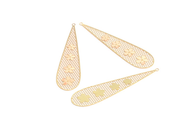 Raw Brass  Hollow Out Earring Charms - Exaggerated Earring Charms - Earring Findings - Jewelry Supplies - 80.8x20.2x0.3mm - JJB4144 - DOMEDBAZAAR