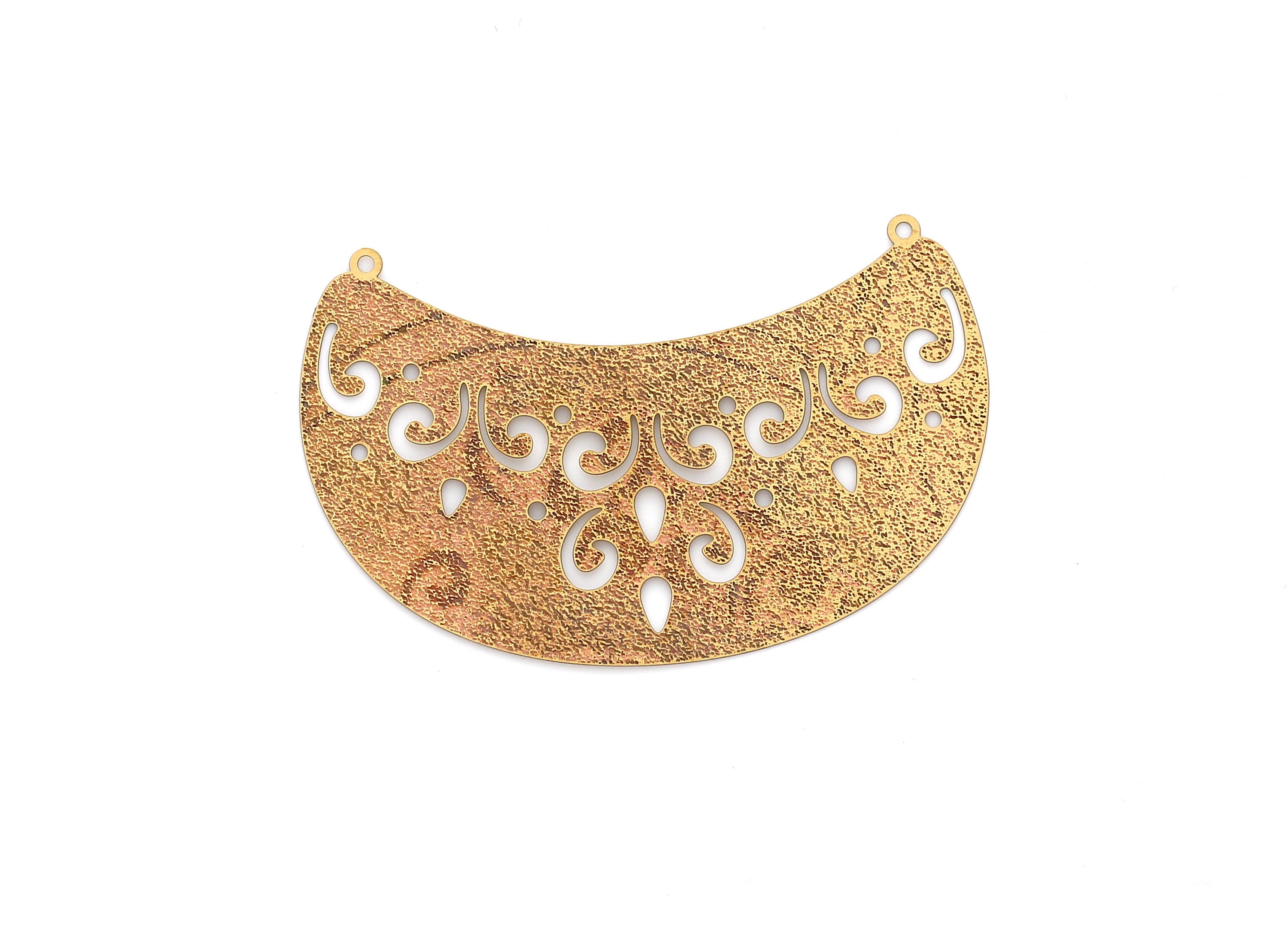 Raw Brass Semicircle Shaped Brass Necklace Charms - Hallow Out Necklace Charms - Jewelry Supplies - 41x63.2x0.3mm - JJA3928 - DOMEDBAZAAR