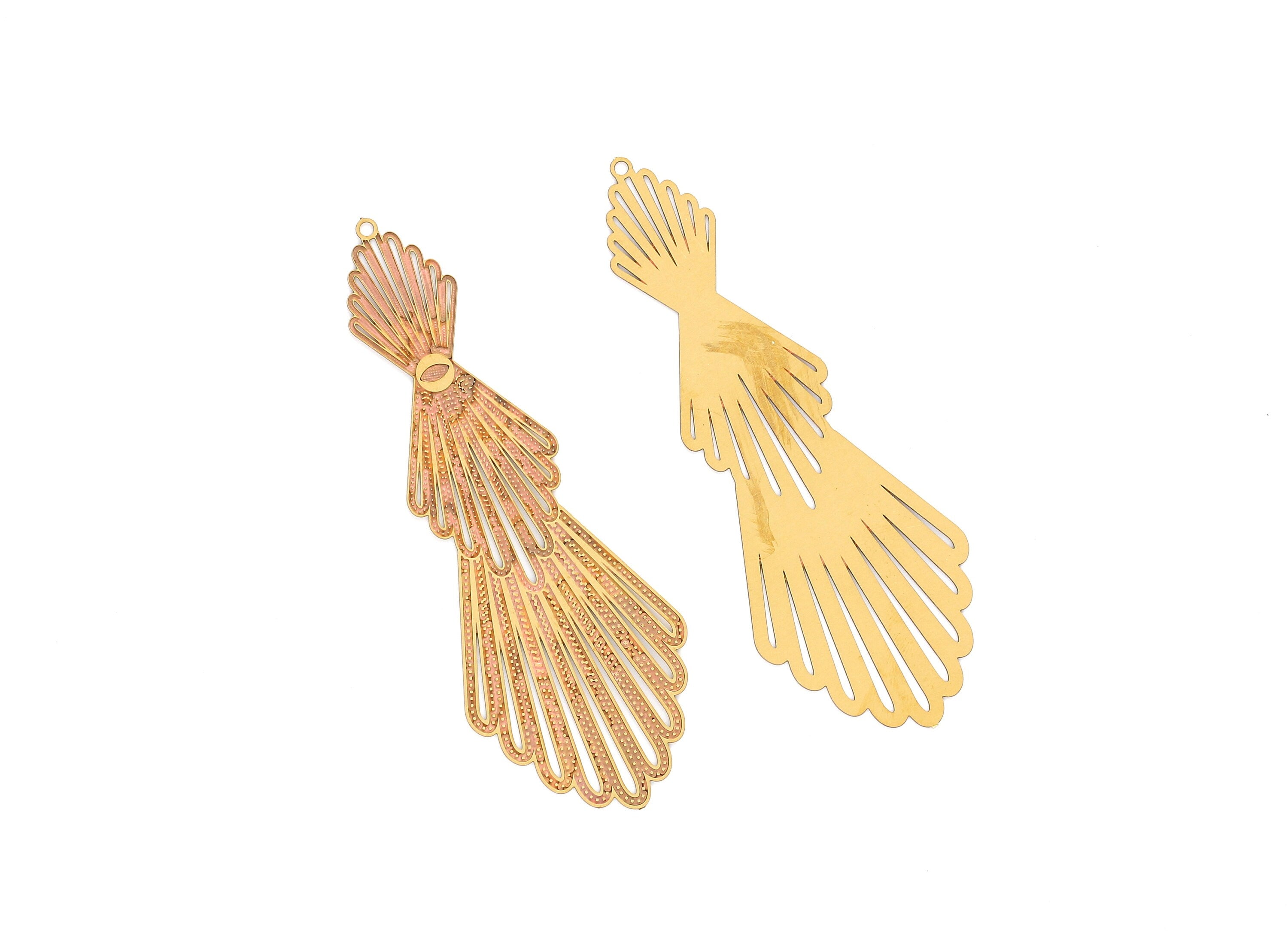 Raw Brass  Hollow Out Earring Charms - Exaggerated Earring Charms - Earring Findings - Jewelry Supplies - 74.7x27x0.3mm - JJB4150 - DOMEDBAZAAR