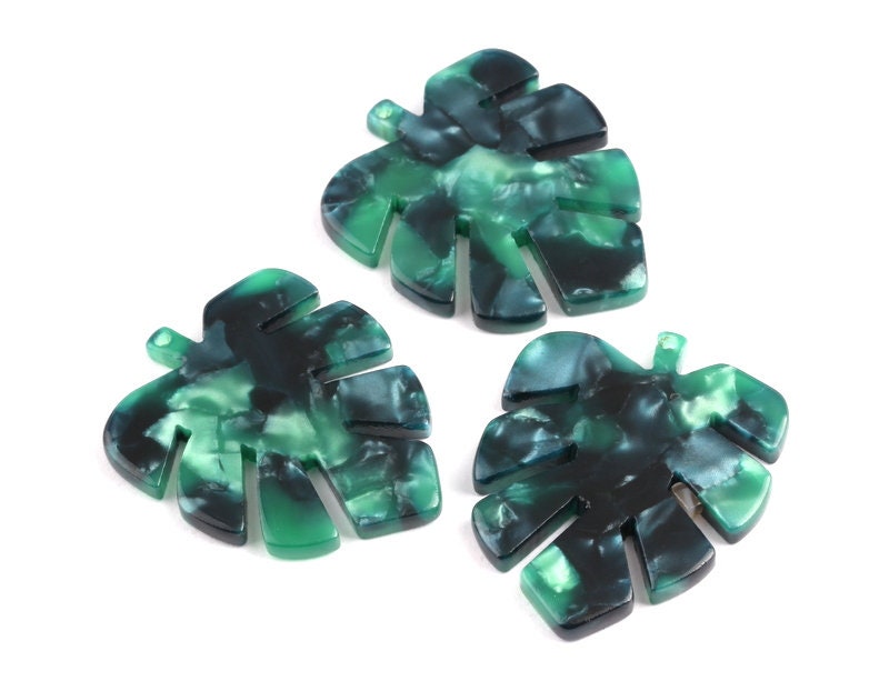Acetate Monstera Charms - Monstera Leaf Earrings and Pendant - Earring Findings - Color Code: A13 - 30x24.5x2.57mm - AC1087H - DOMEDBAZAAR