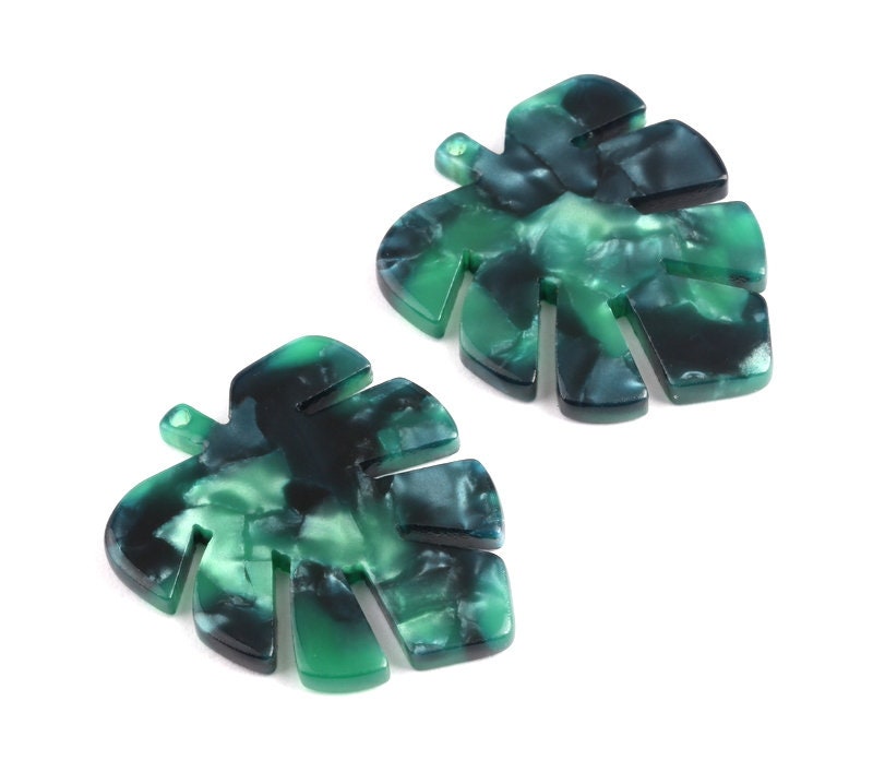 Acetate Monstera Charms - Monstera Leaf Earrings and Pendant - Earring Findings - Color Code: A13 - 30x24.5x2.57mm - AC1087H - DOMEDBAZAAR