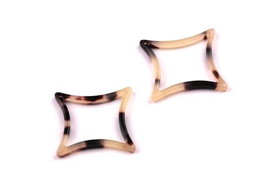 Acetate Acrylic Earring Charms - Tortoise Shell Earrings - Compass Points Shaped Pendant - Color Code: A07 - 24.5x2.41mm - AC1089A - DOMEDBAZAAR