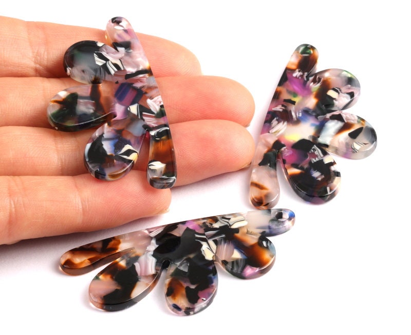 Acetate Flower Earring Charms - Flower Shaped Pendant - Earring Findings - Jewelry Supplies - Color Code: A11 - 54.4x27.3x2.53mm - AC1090C - DOMEDBAZAAR