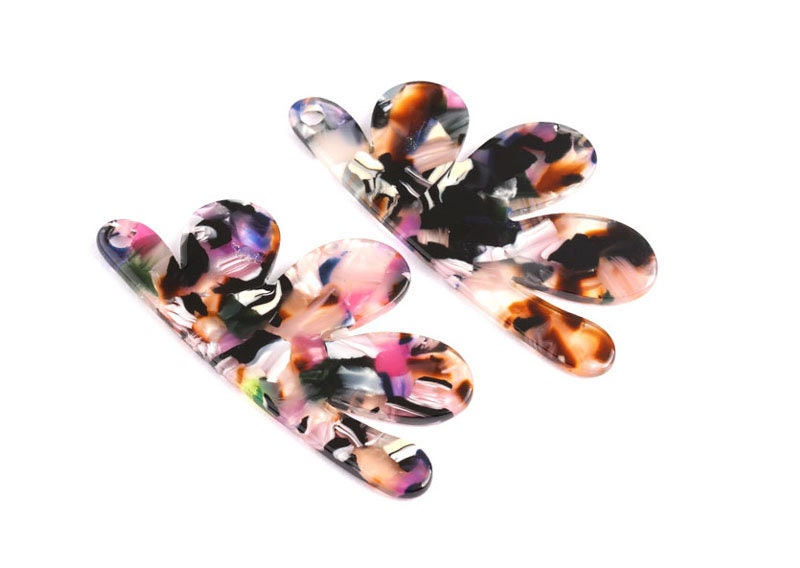 Acetate Flower Earring Charms - Flower Shaped Pendant - Earring Findings - Jewelry Supplies - Color Code: A11 - 54.4x27.3x2.53mm - AC1090C - DOMEDBAZAAR