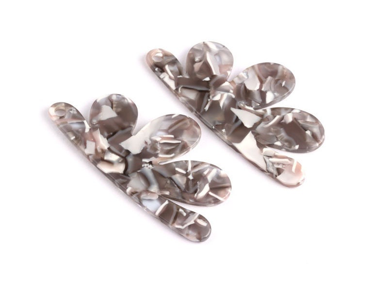 Tortoise Shell Earrings - Acetate Earring Charms - Flower Shaped Pendant - Earring Findings - Color Code: A20 - 54.4x27.3x2.53mm - AC1090E - DOMEDBAZAAR