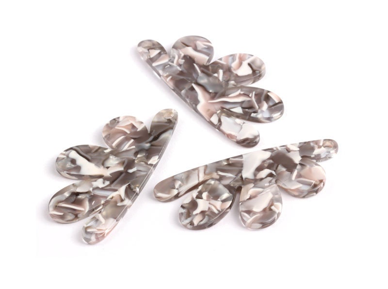 Tortoise Shell Earrings - Acetate Earring Charms - Flower Shaped Pendant - Earring Findings - Color Code: A20 - 54.4x27.3x2.53mm - AC1090E - DOMEDBAZAAR