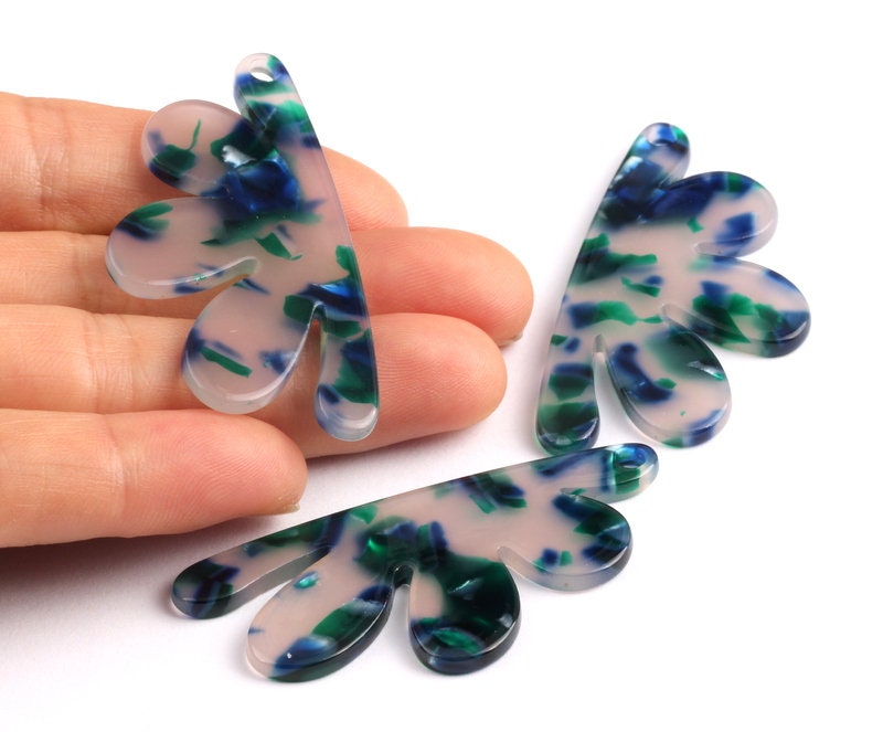 Tortoise Shell Earrings - Acetate Earring Charms - Flower Shaped Pendant - Jewelry Supplies - Color Code: A18 - 54.4x27.3x2.53mm - AC1090F - DOMEDBAZAAR