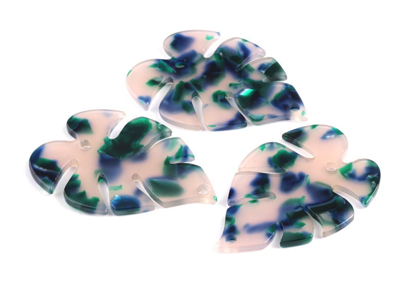 Acetate Leaf Earring Charms - Monstera Leaf Pendant - Earring Findings - Jewelry Supplies - Color Code: A18 - 51x35.5x2.44mm - AC1088F - DOMEDBAZAAR