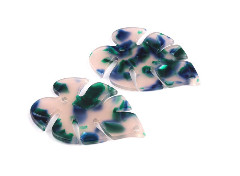 Acetate Leaf Earring Charms - Monstera Leaf Pendant - Earring Findings - Jewelry Supplies - Color Code: A18 - 51x35.5x2.44mm - AC1088F - DOMEDBAZAAR