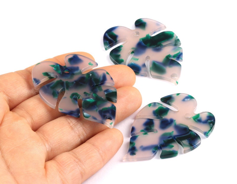 Acetate Leaf Earring Charms - Monstera Leaf Pendant - Earring Findings - Jewelry Supplies - Color Code: A18 - 51x35.5x2.44mm - AC1088F - DOMEDBAZAAR