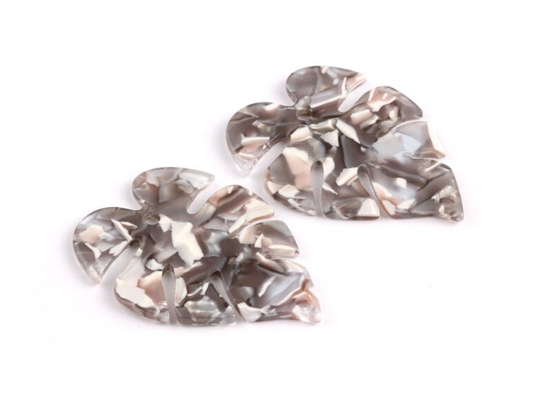 Acetate Acrylic Earring Charms - Tortoise Shell Earrings - Monstera Leaf Shaped Pendant - Color Code: A20 - 51x35.5x2.44mm - AC1088E - DOMEDBAZAAR