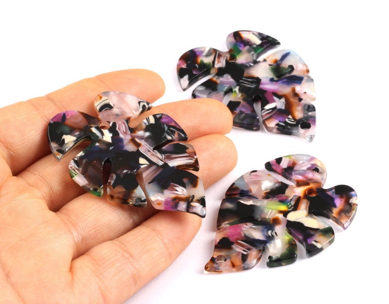 Acetate Leaf Earring Charms - Monstera Leaf Pendant - Earring Findings - Jewelry Supplies - Color Code: A11 - 51x35.5x2.44mm - AC1088C - DOMEDBAZAAR