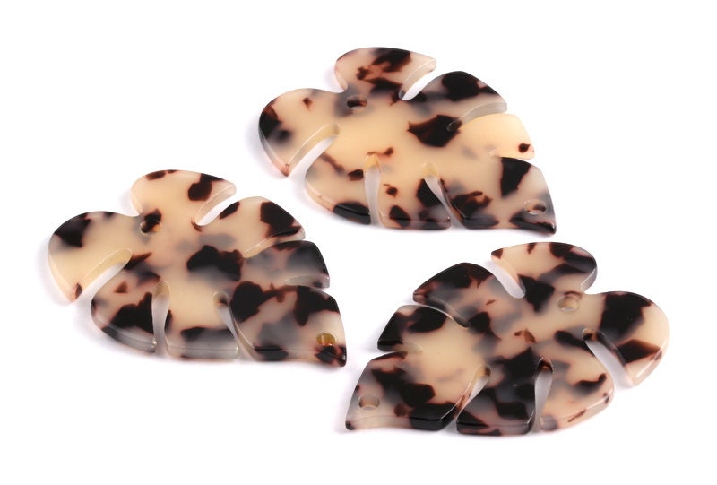 Acetate Acrylic Charms -  Blonde Tortoise Shell Earrings - Monstera  Leaf  Shaped Pendant - Color Code: A07 - 51x35.5x2.44mm - AC1088B - DOMEDBAZAAR