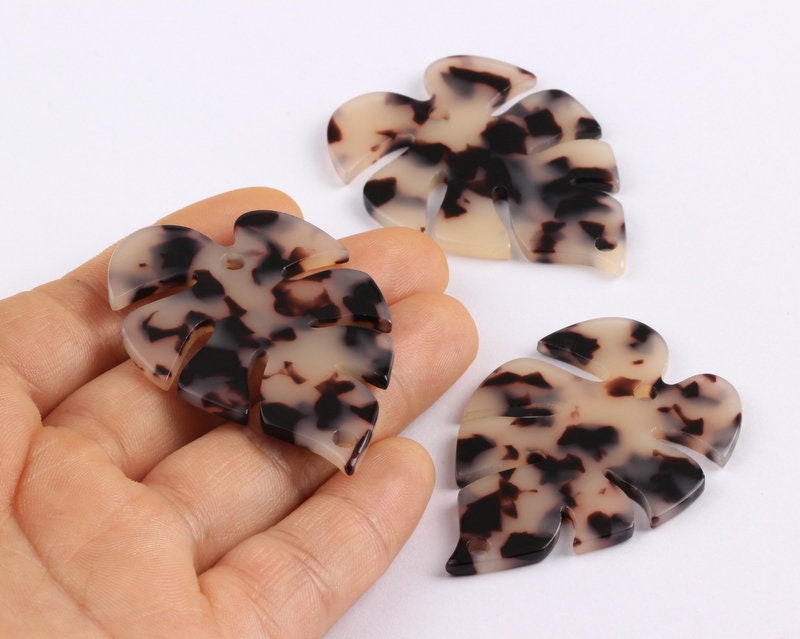 Acetate Acrylic Charms -  Blonde Tortoise Shell Earrings - Monstera  Leaf  Shaped Pendant - Color Code: A07 - 51x35.5x2.44mm - AC1088B - DOMEDBAZAAR