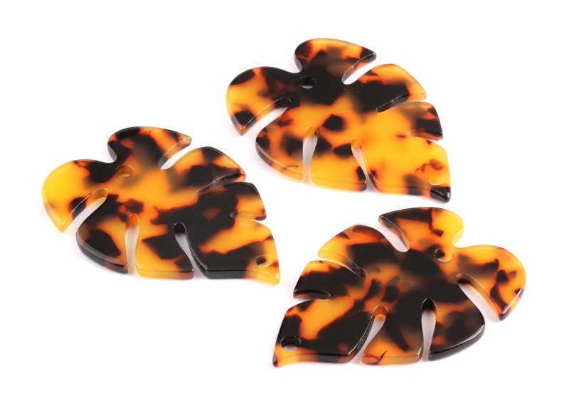 Acetate Acrylic Earring Charms - Tortoise Shell Earrings - Monstera Leaf Shaped Pendant - Color Code: A01 - 51x35.5x2.44mm - AC1088A - DOMEDBAZAAR