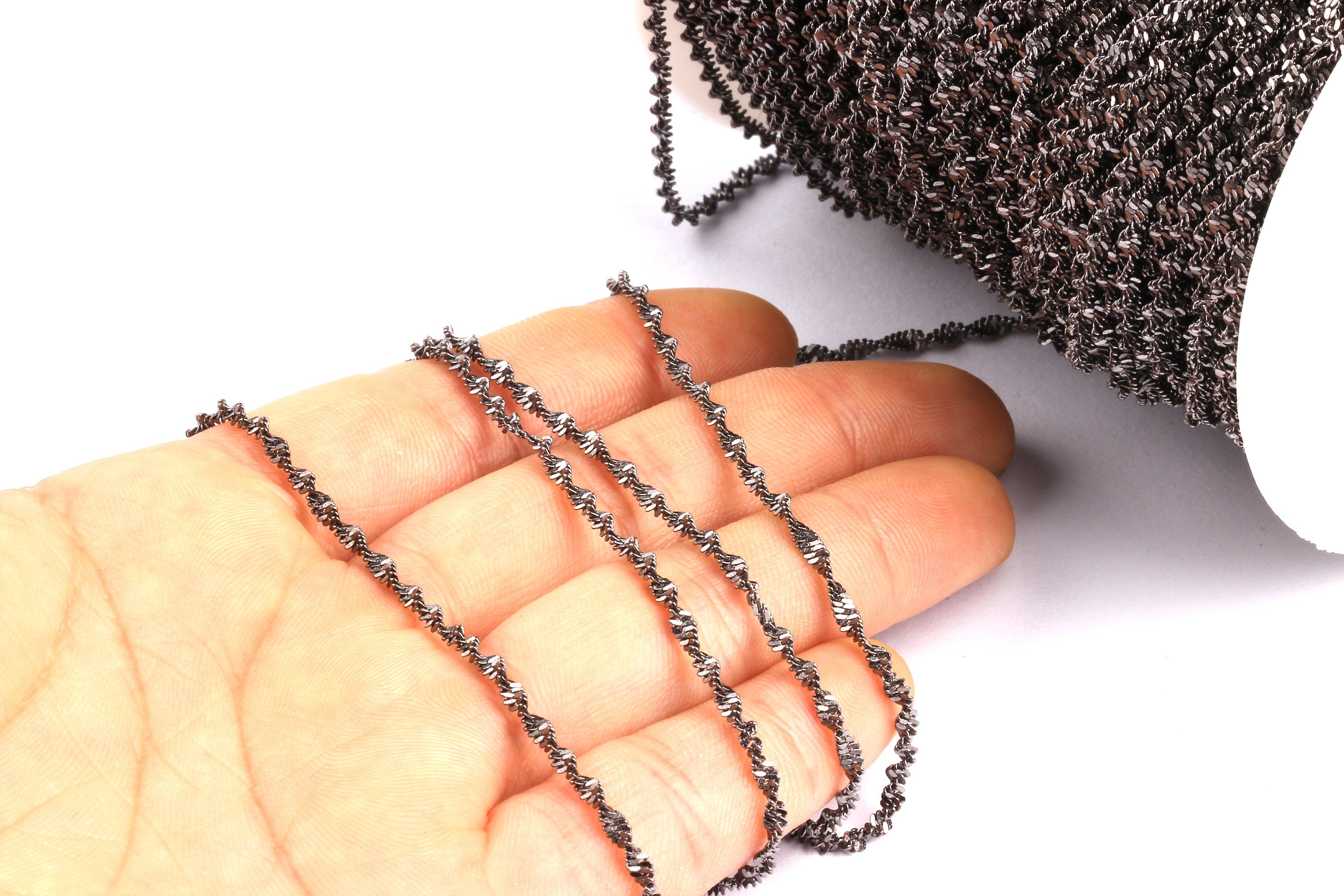 Water Wave Chain - Brass Chain - Gunmetal Tone Plated -   0.09&quot; X 0.02&quot; - for Necklace Earing Jewelery Making -  CC1055 - DOMEDBAZAAR