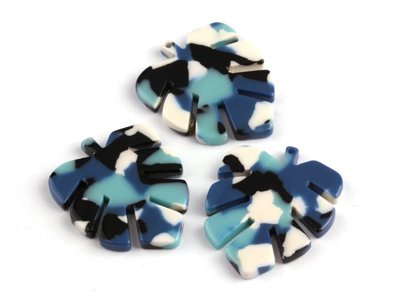 Acetate Leaf Earring Charms - Monstera Leaf Pendant - Earring Findings - Jewelry Supplies - Color Code: A16 - 30x24.5x2.57mm - AC1087G - DOMEDBAZAAR