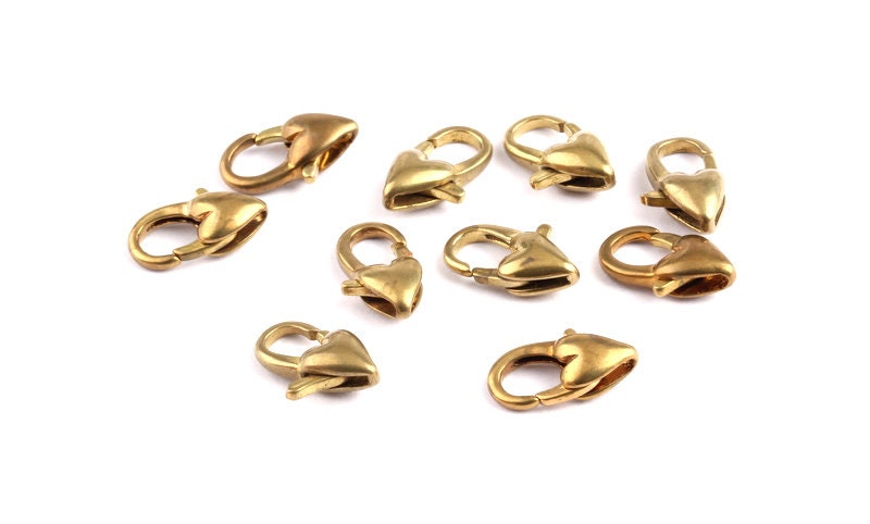Brass Parrot Claps - Raw Brass Lobster Claw Claps - Heart Shaped Parrot Claps - Jewelry Supplies - 13.7x6.6x4.2mm - KS1006 - DOMEDBAZAAR