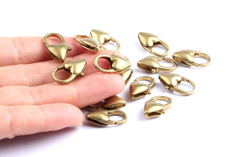 Brass Parrot Claps - Raw Brass Lobster Claw Claps - Heart Shaped Parrot Claps - Jewelry Supplies - 20.15x10.3x6.2mm - KS1007 - DOMEDBAZAAR