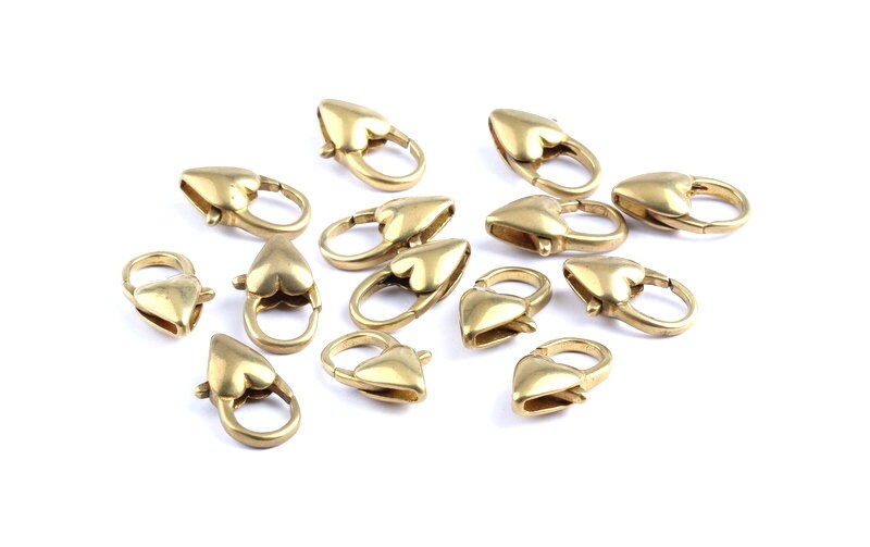 Brass Parrot Claps - Raw Brass Lobster Claw Claps - Heart Shaped Parrot Claps - Jewelry Supplies - 20.15x10.3x6.2mm - KS1007 - DOMEDBAZAAR