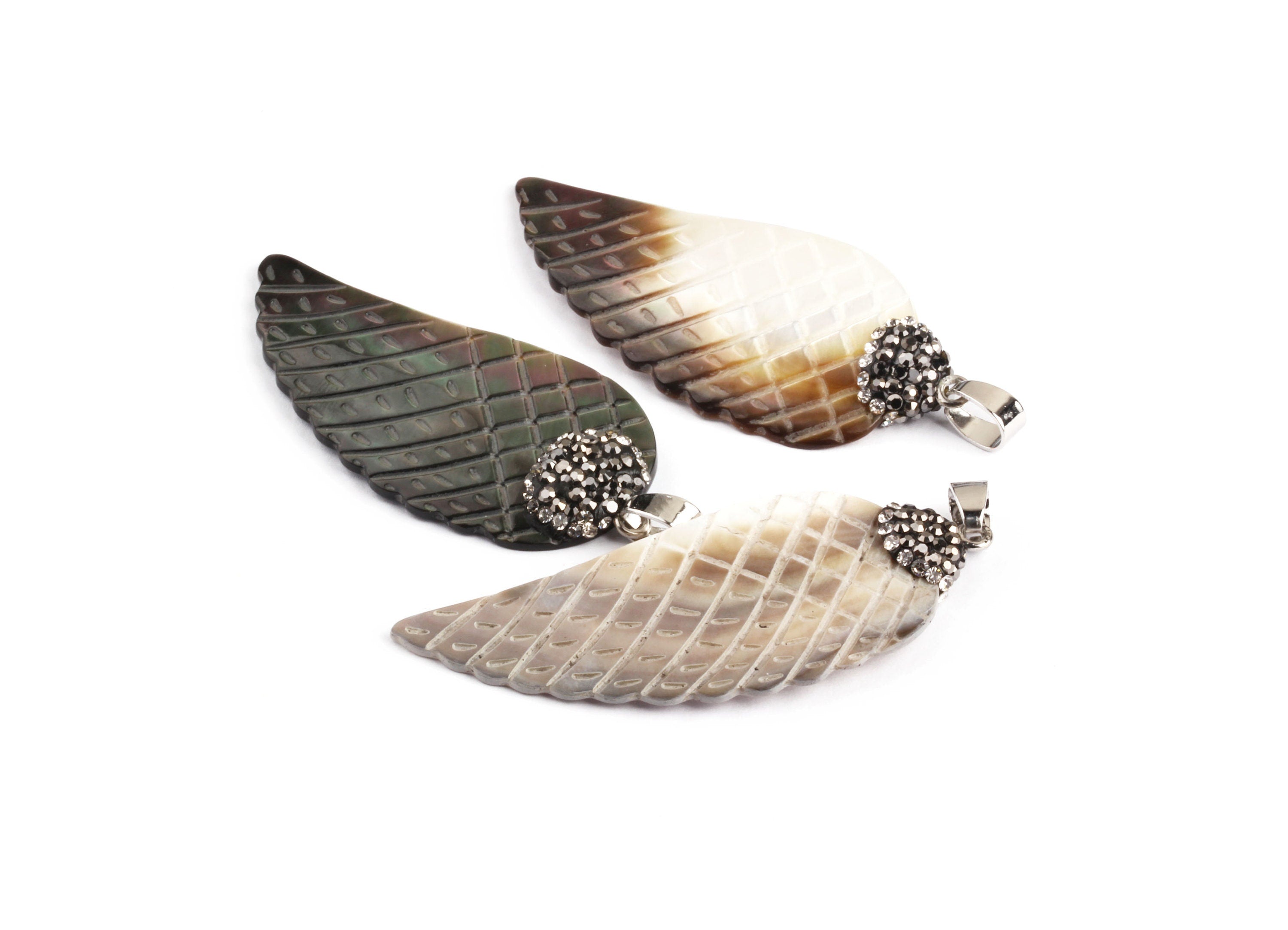 Mussel Shell Paillettes - Seashell Supply - Shell Earrings-Bird Wing Shaped Pendant - Earring Findings - 57x23x1.76mm - SZ1001 - DOMEDBAZAAR